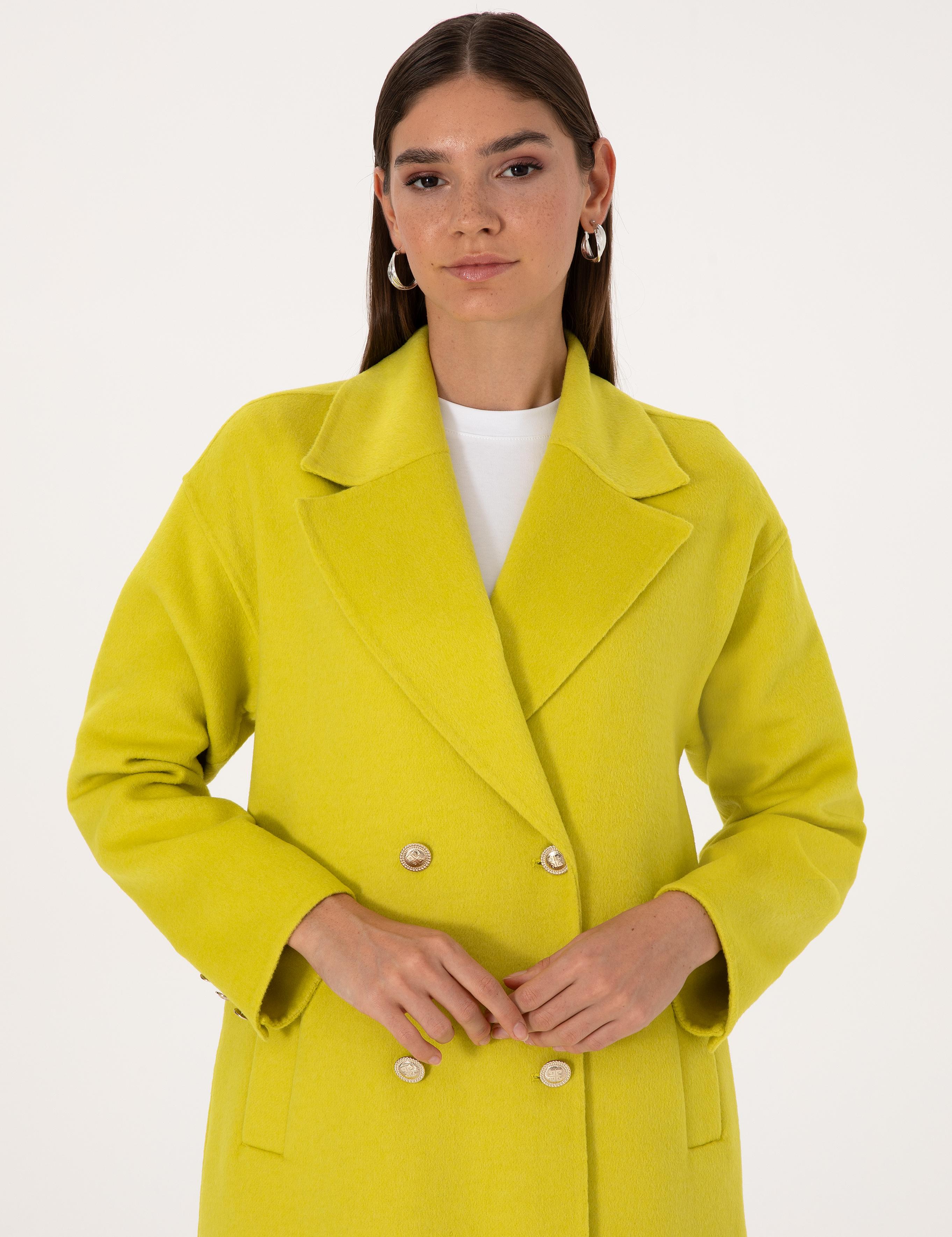 Fıstık Yeşili Kaşe Kaban