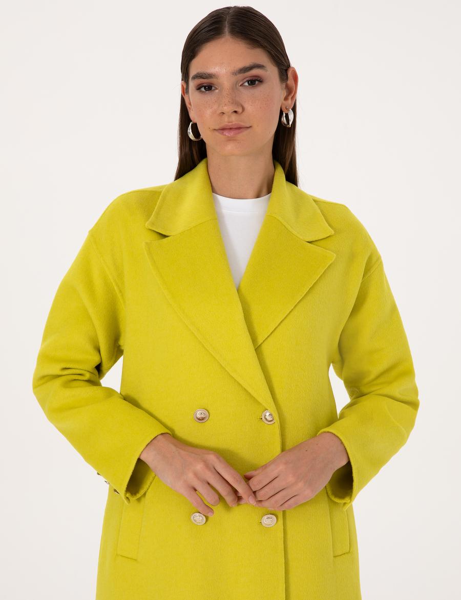 Fıstık Yeşili Kaşe Kaban