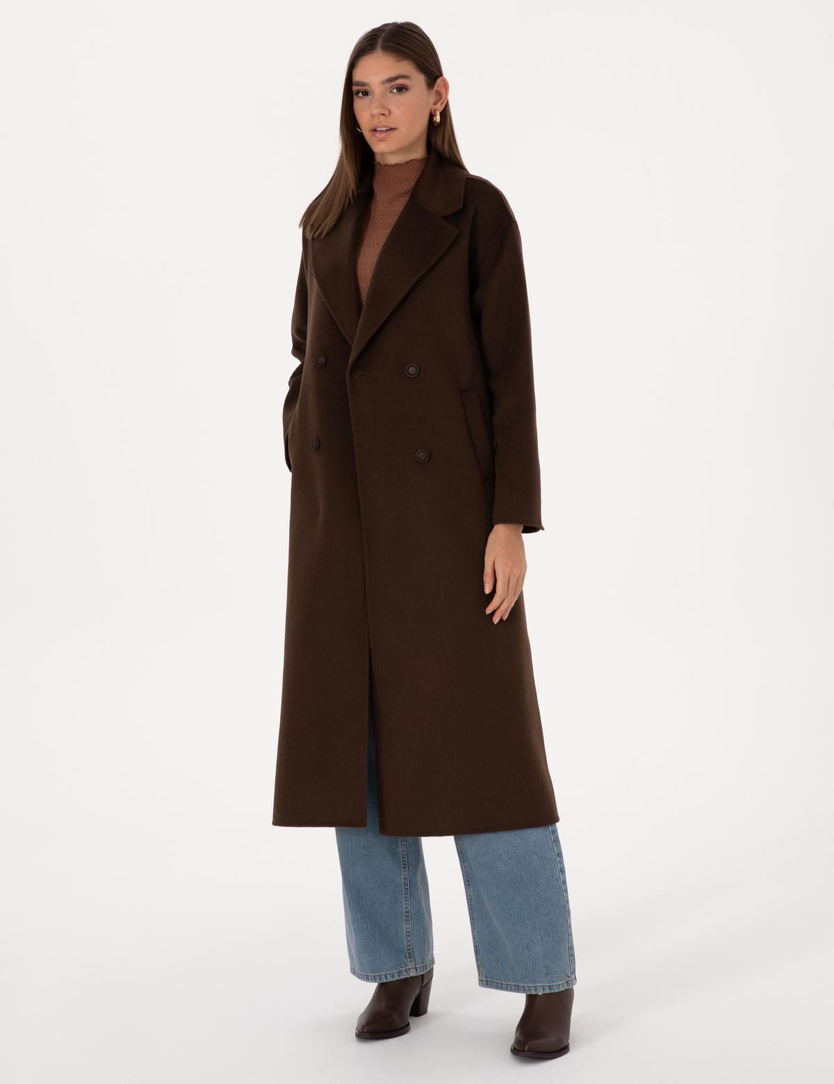 Kahverengi Kaşe Kaban - 50308929090