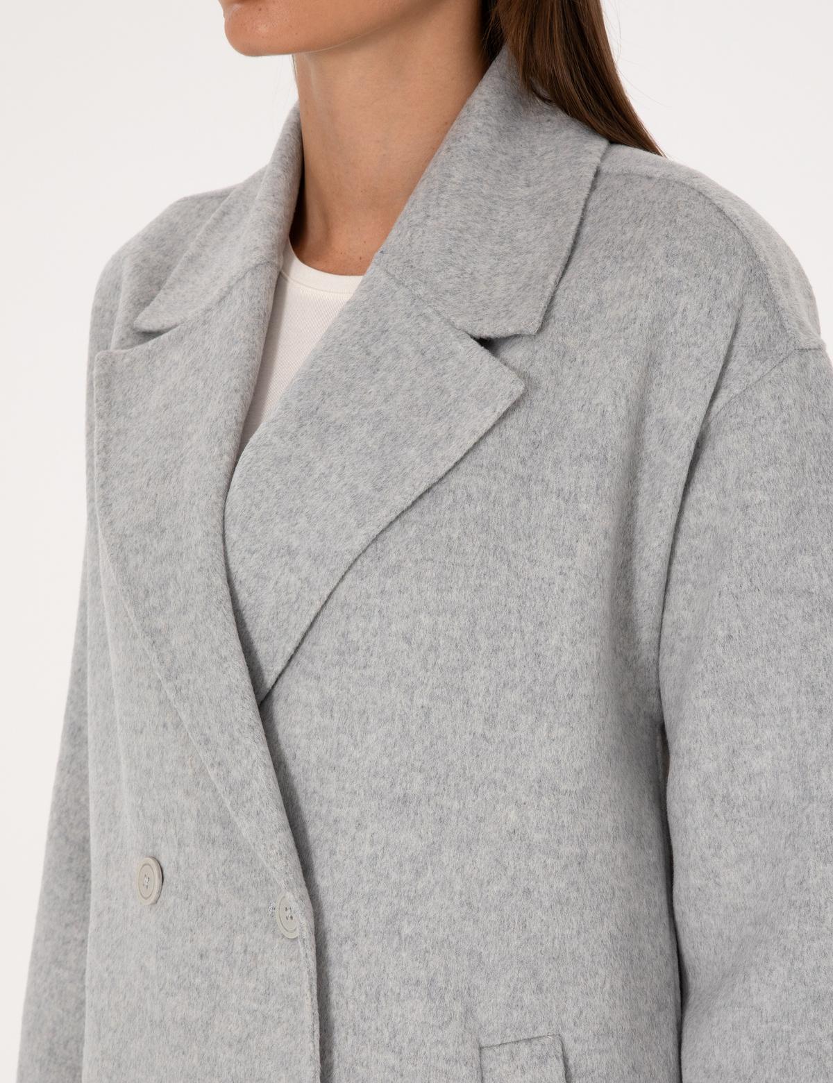 Açık Gri Melanj Kaşe Kaban - 50308929080