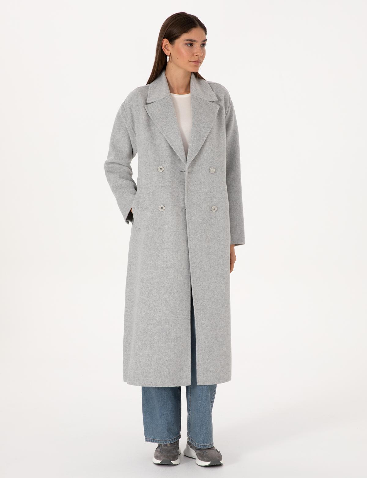 Açık Gri Melanj Kaşe Kaban - 50308929080