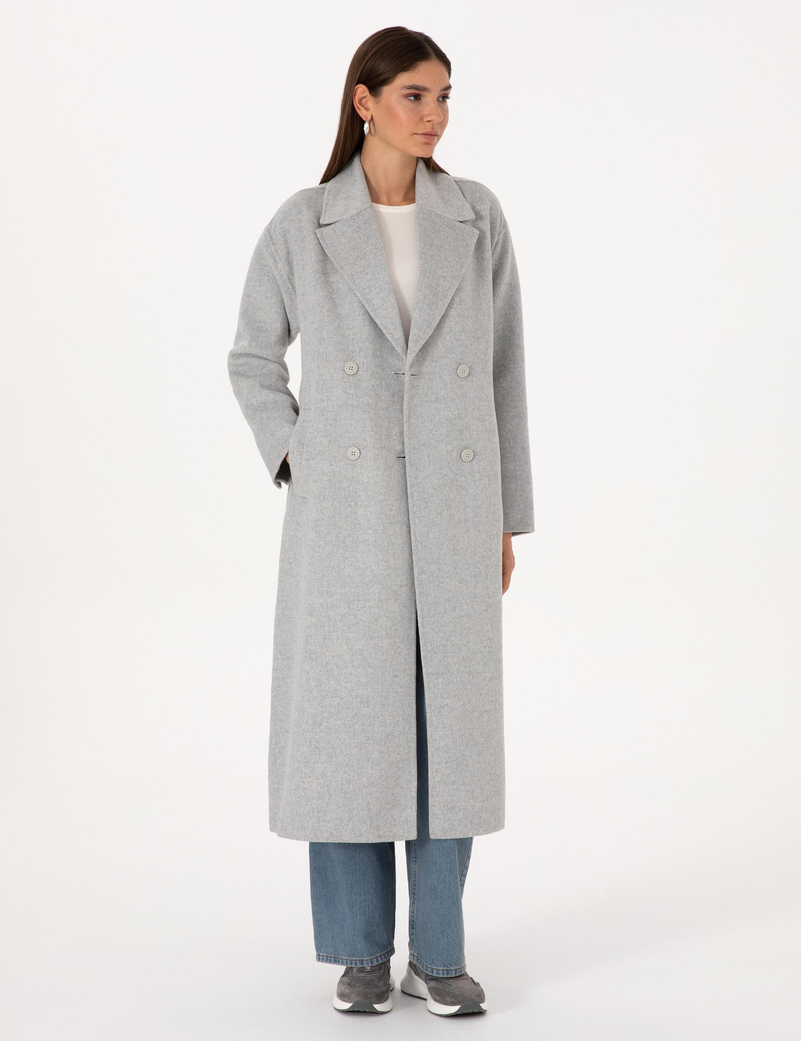 Açık Gri Melanj Kaşe Kaban