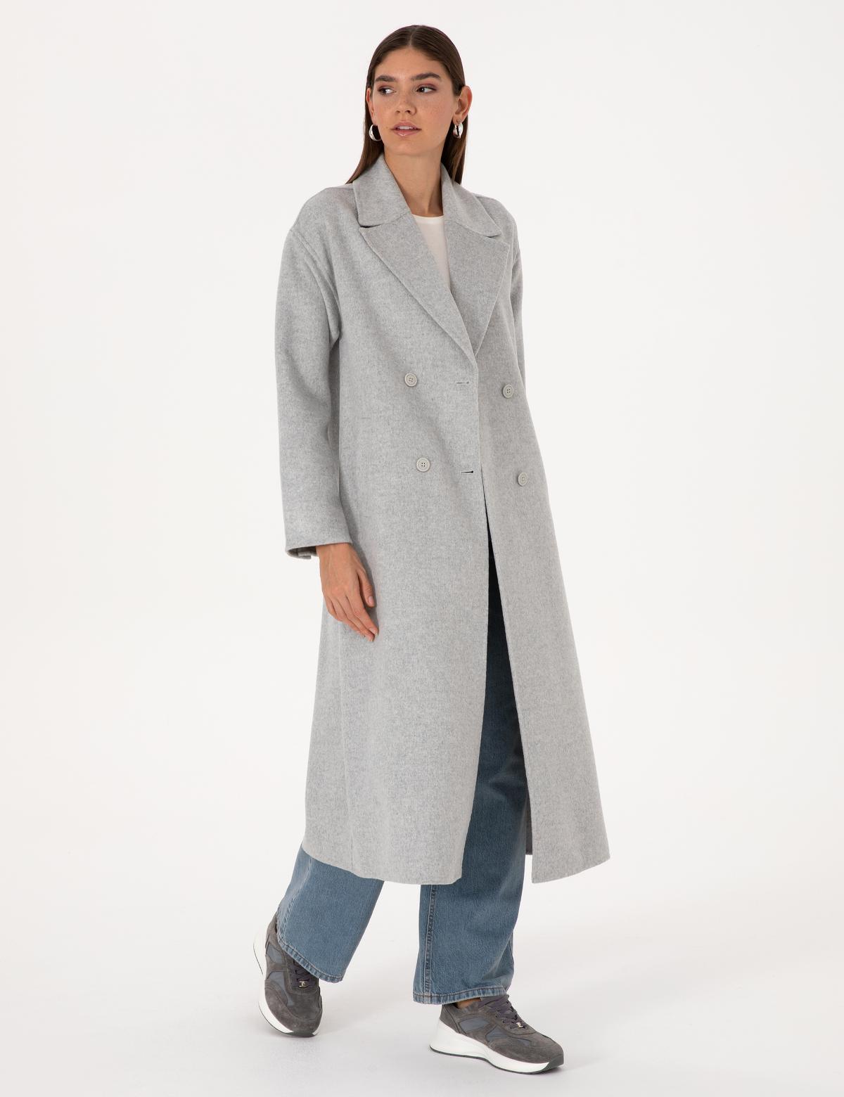 Açık Gri Melanj Kaşe Kaban