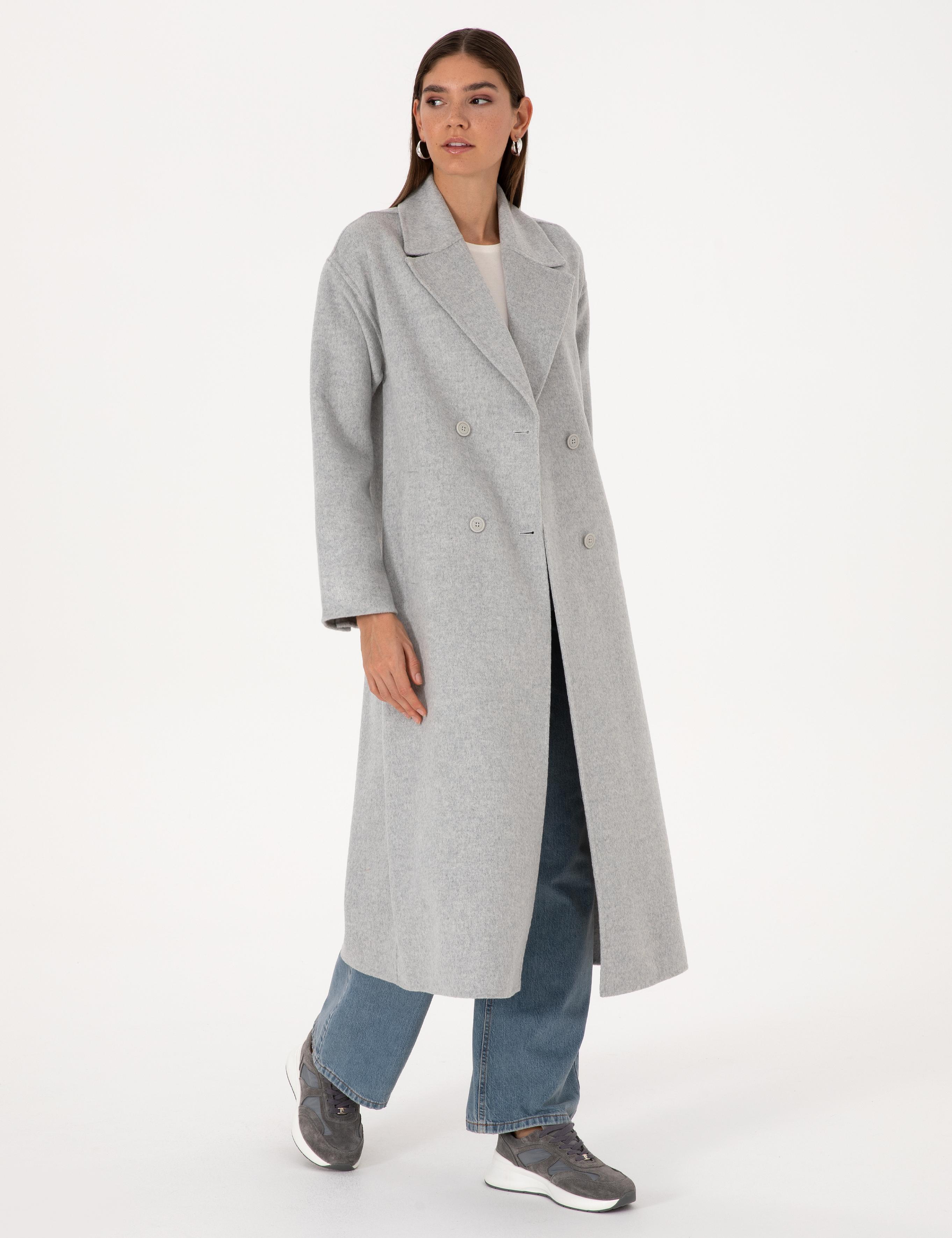 Açık Gri Melanj Kaşe Kaban