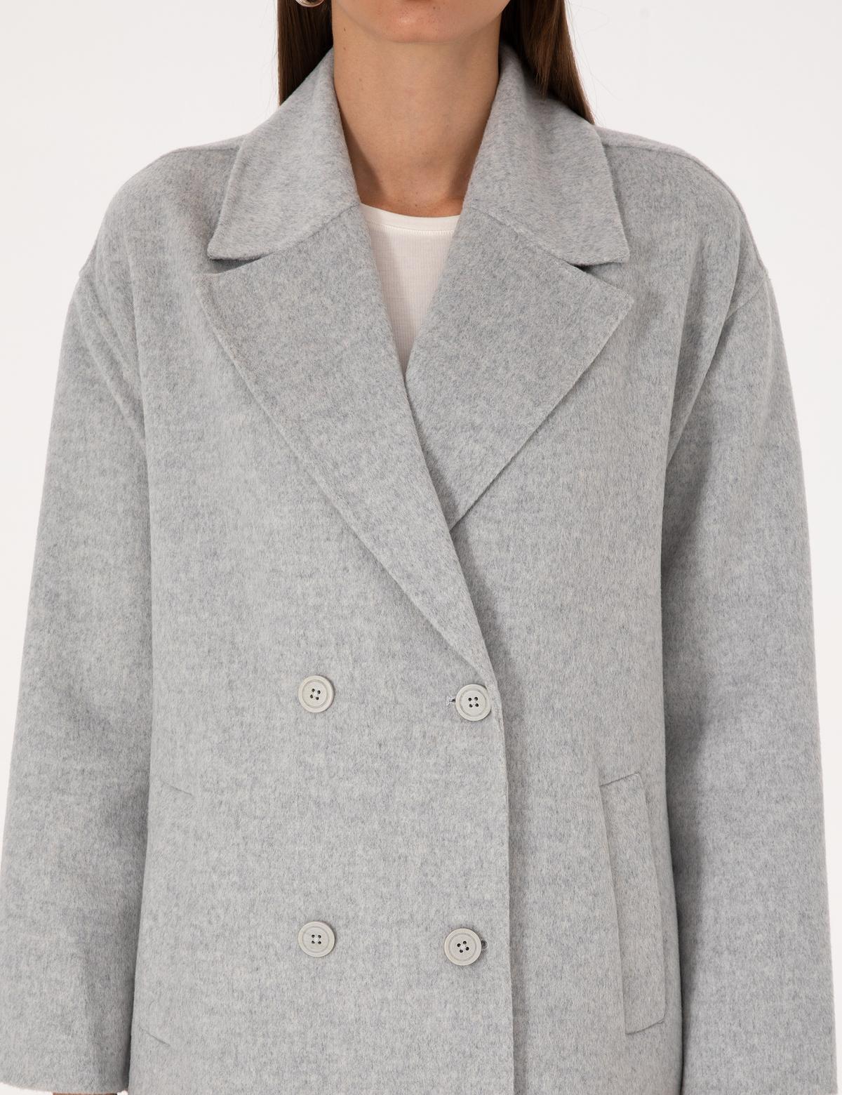 Açık Gri Melanj Kaşe Kaban - 50308929080