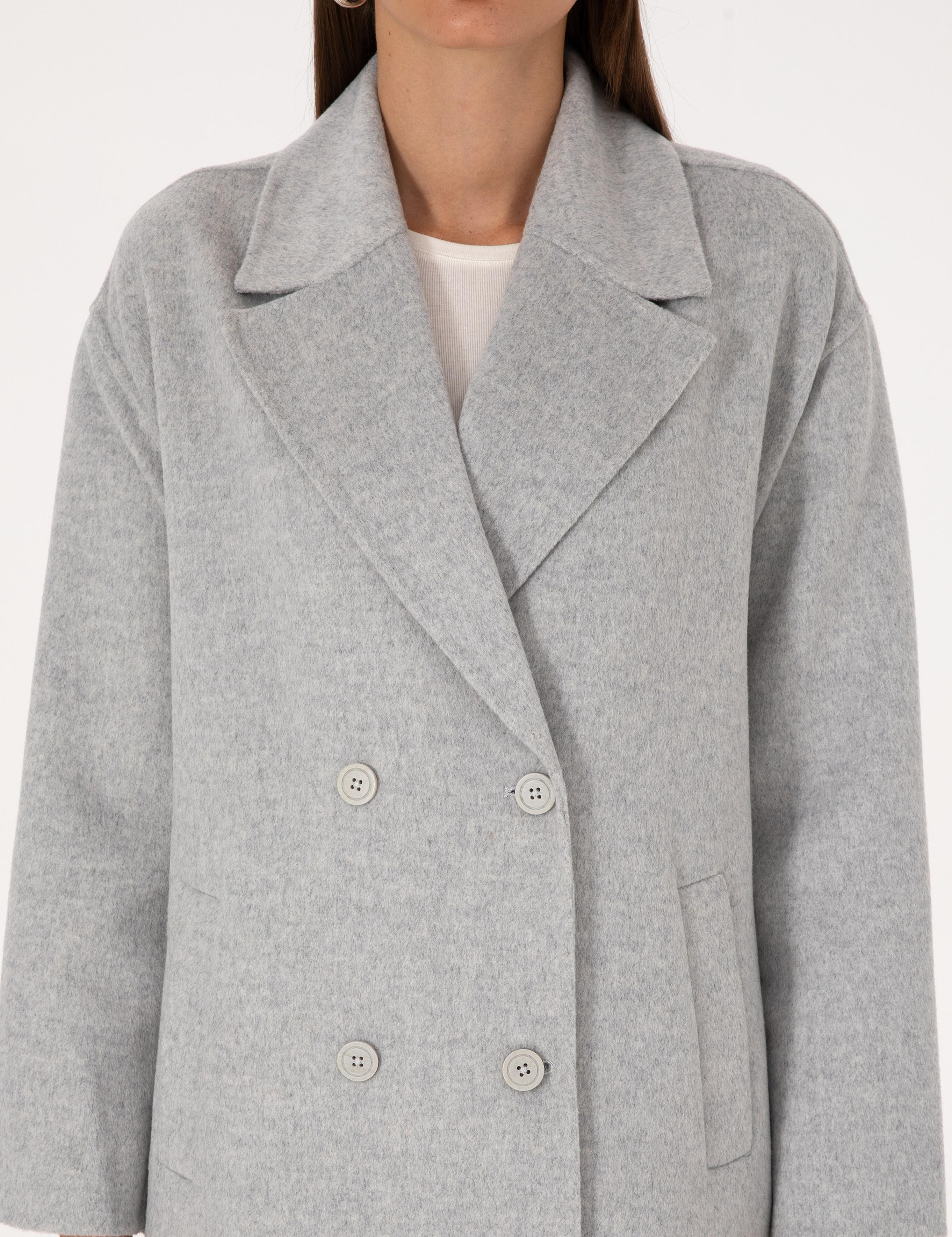 Açık Gri Melanj Kaşe Kaban