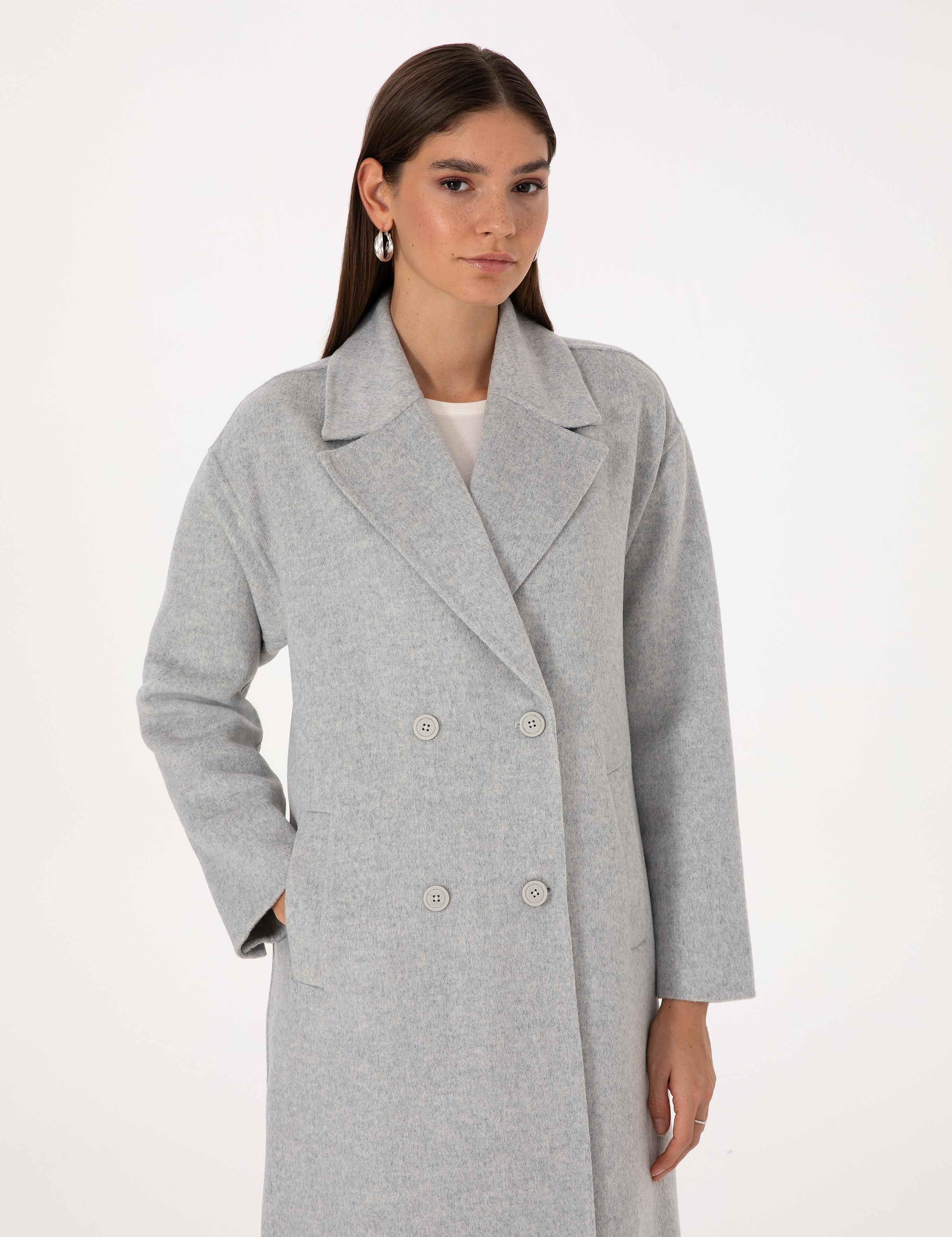 Açık Gri Melanj Kaşe Kaban