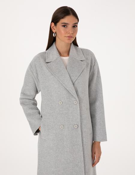 Açık Gri Melanj Kaşe Kaban - 50308929080