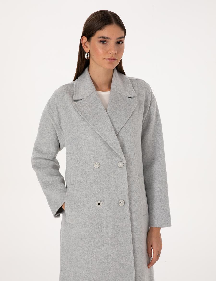 Açık Gri Melanj Kaşe Kaban