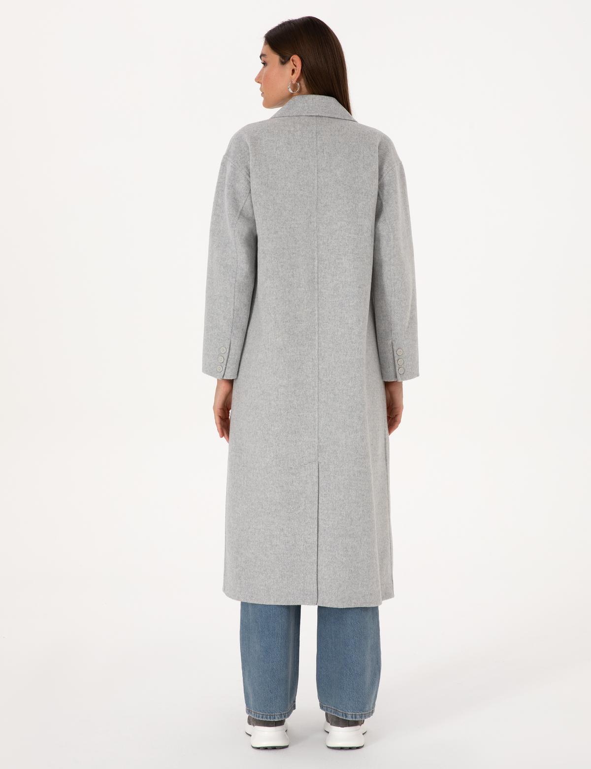 Açık Gri Melanj Kaşe Kaban - 50308929080