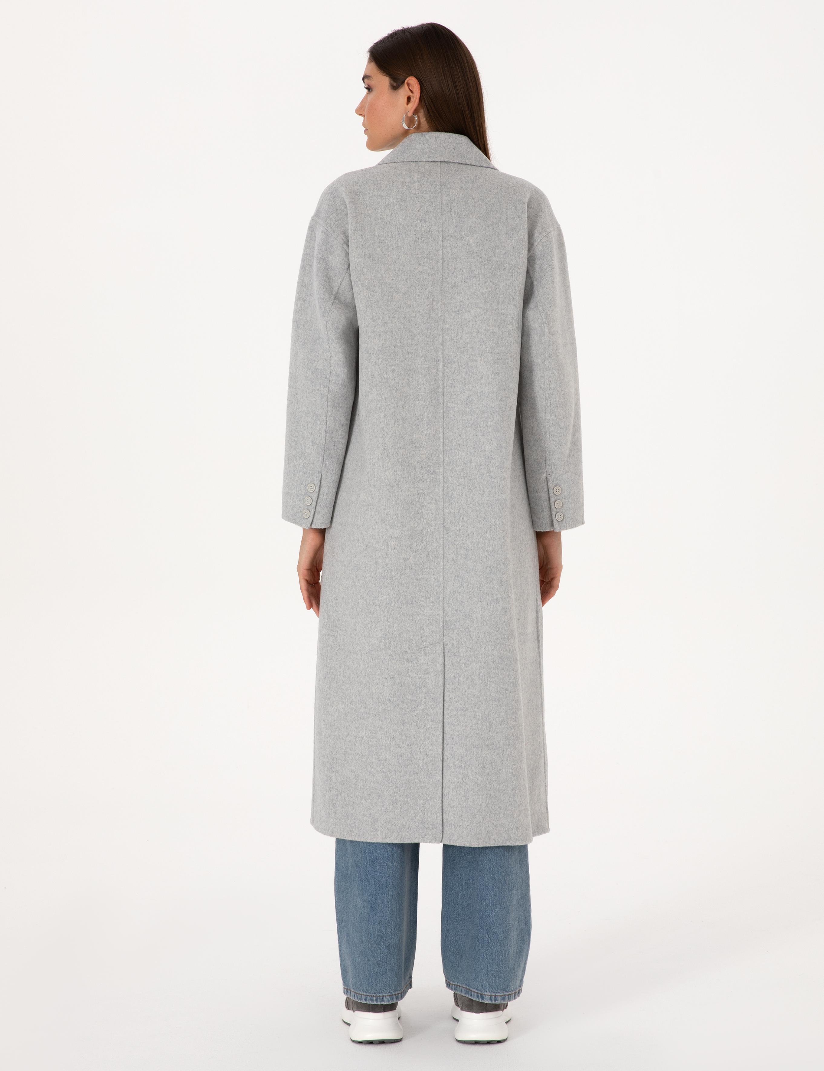 Açık Gri Melanj Kaşe Kaban