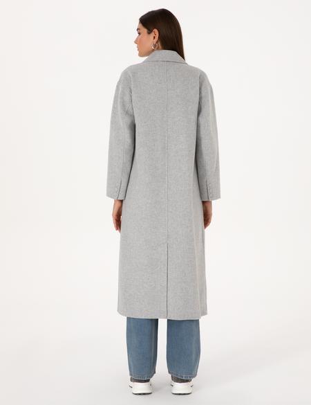 Açık Gri Melanj Kaşe Kaban - 50308929080