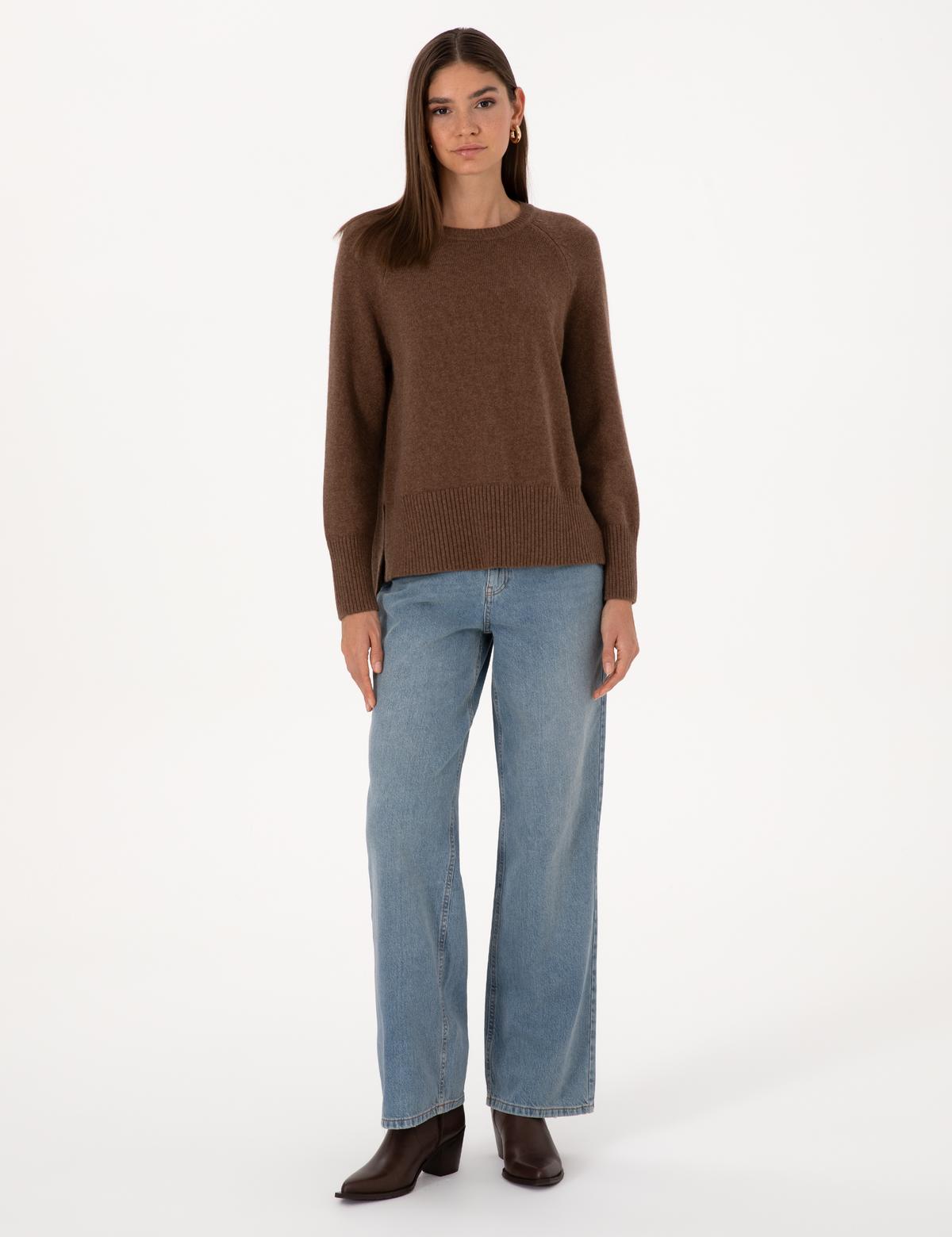 Kahverengi Comfort Fit Yün Karışımlı Kazak - 50316659012