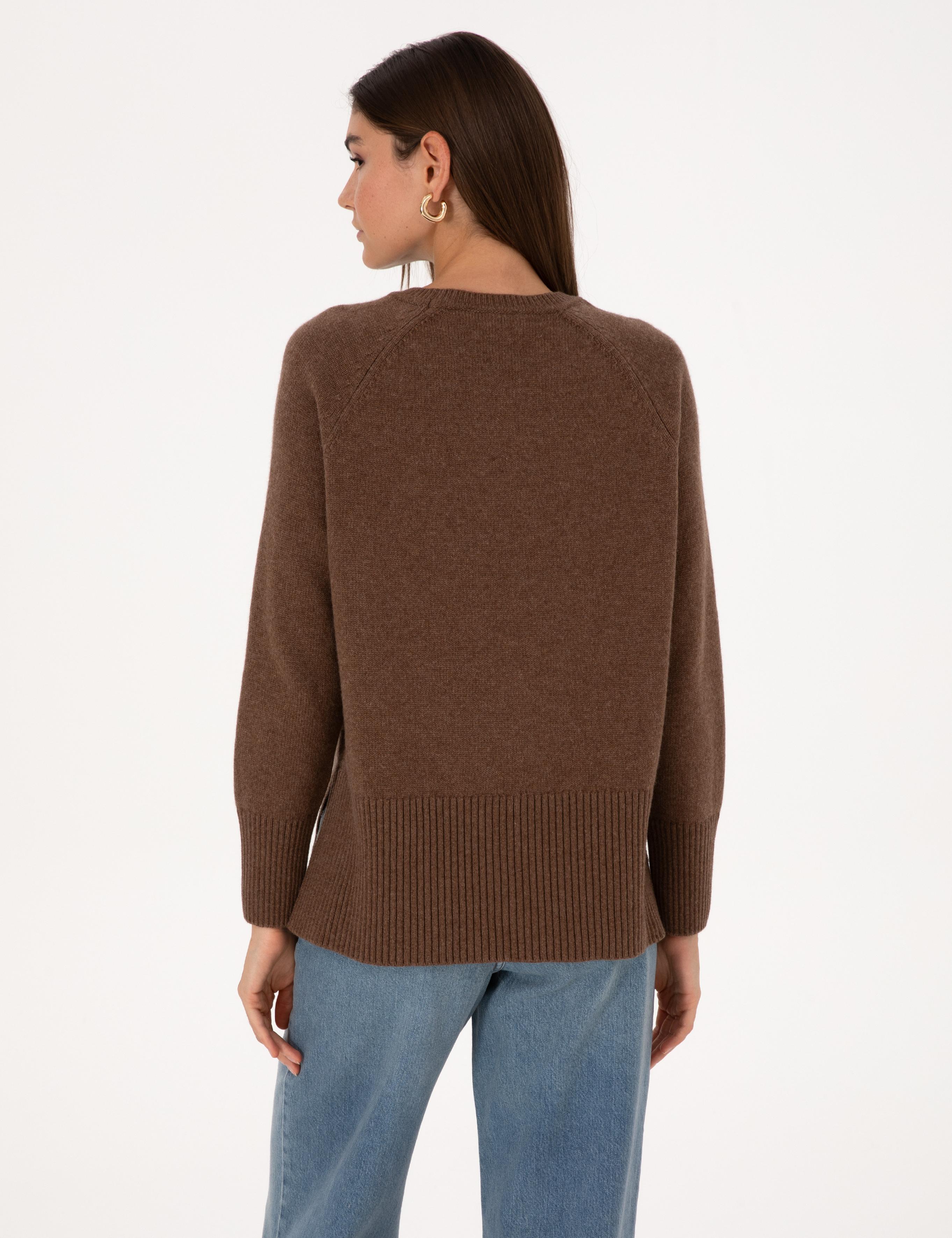 Kahverengi Comfort Fit Yün Karışımlı Kazak