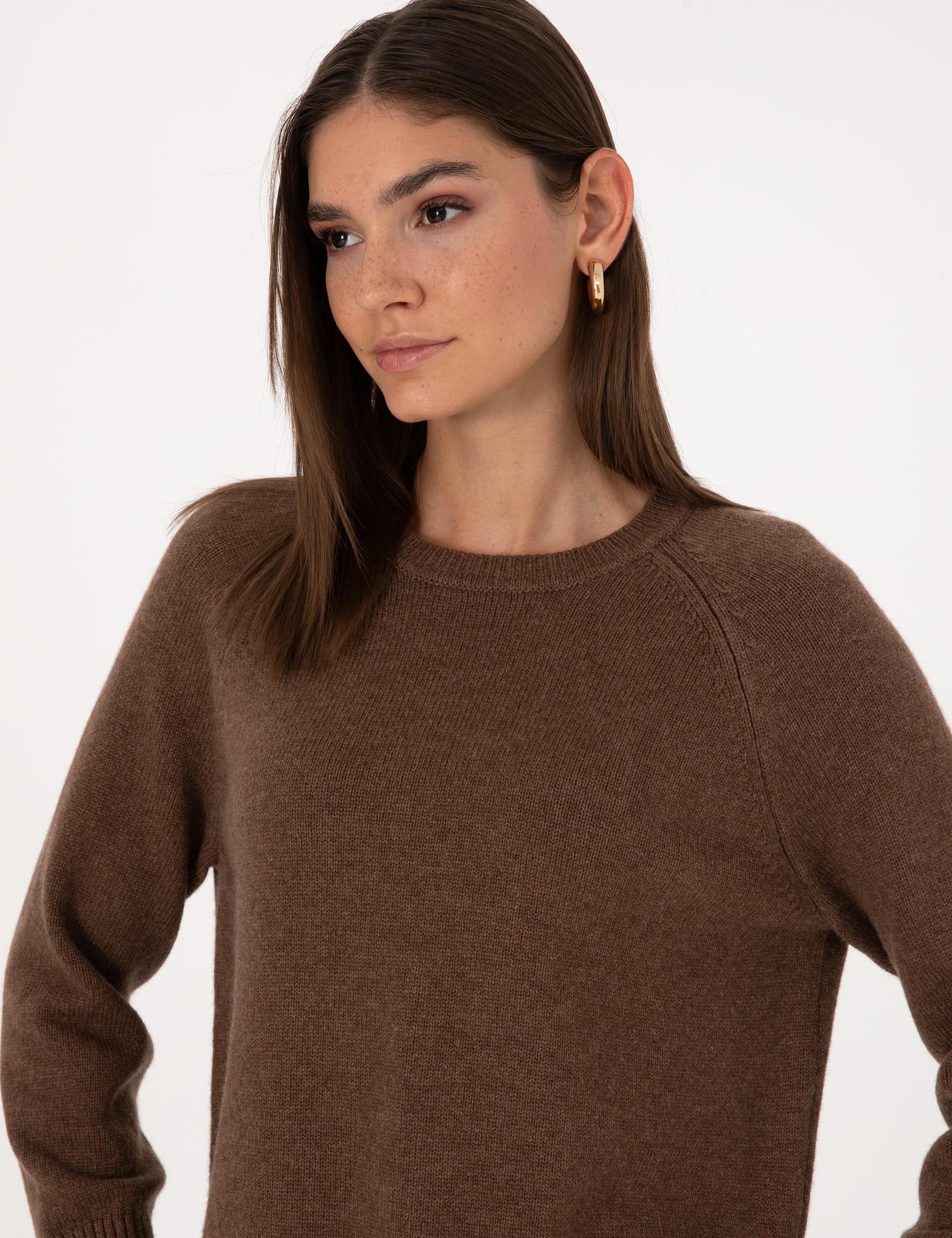 Kahverengi Comfort Fit Yün Karışımlı Kazak