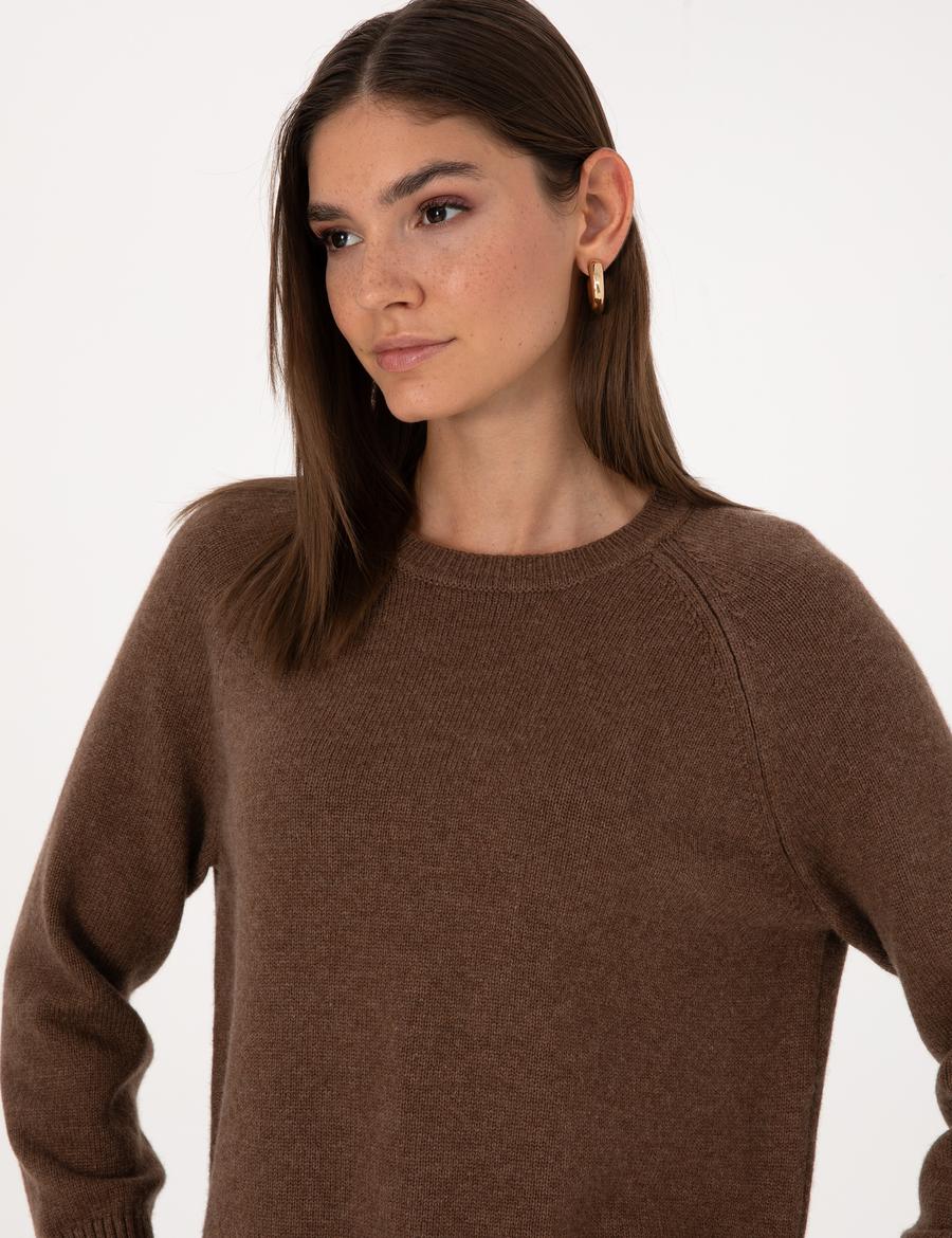 Kahverengi Comfort Fit Yün Karışımlı Kazak