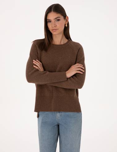 Kahverengi Comfort Fit Yün Karışımlı Kazak