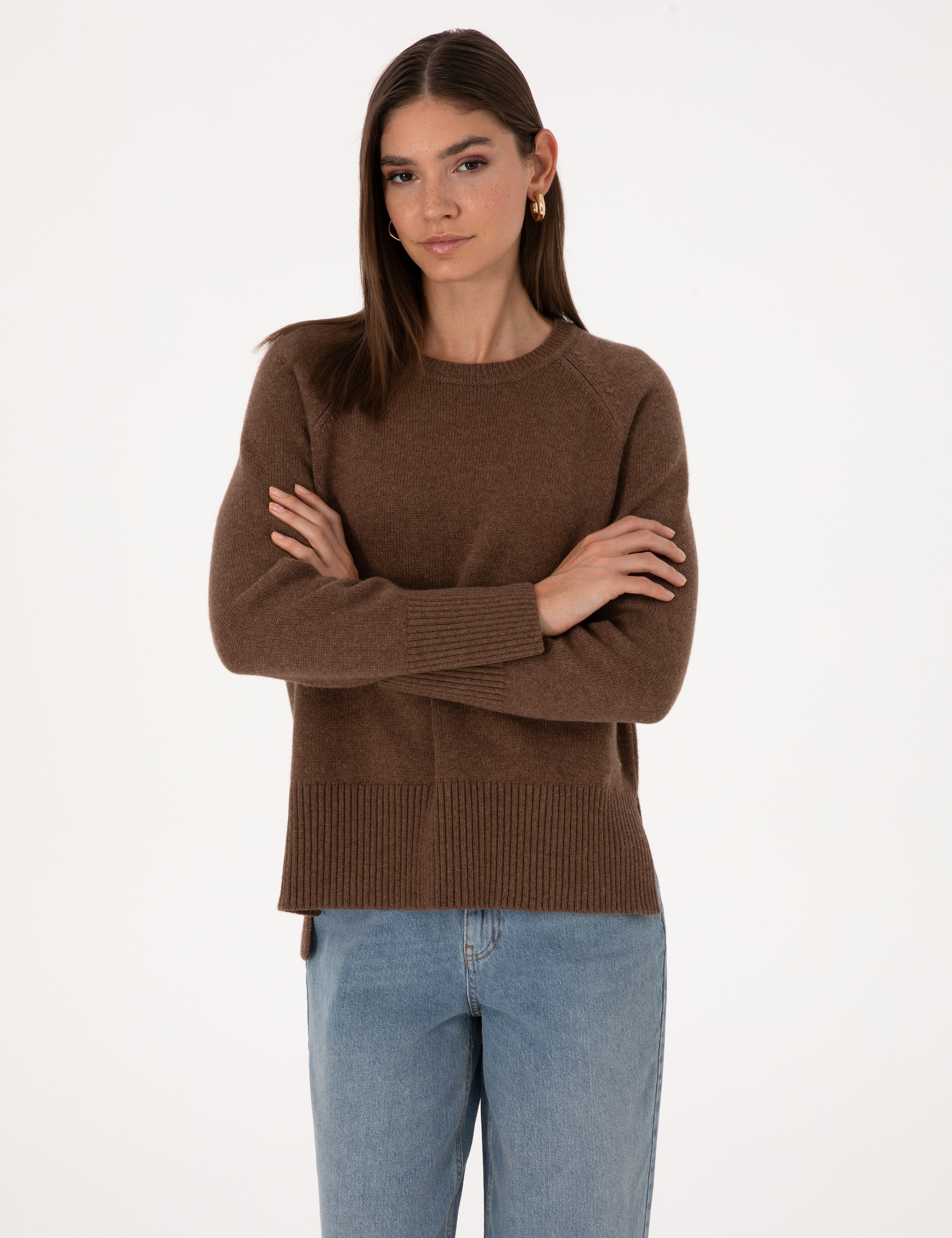 Kahverengi Comfort Fit Yün Karışımlı Kazak - Image 3