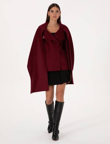 Bordo Comfort Fit Yün Karışımlı Kaşe Kaban