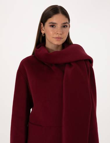 Bordo Comfort Fit Yün Karışımlı Kaşe Kaban