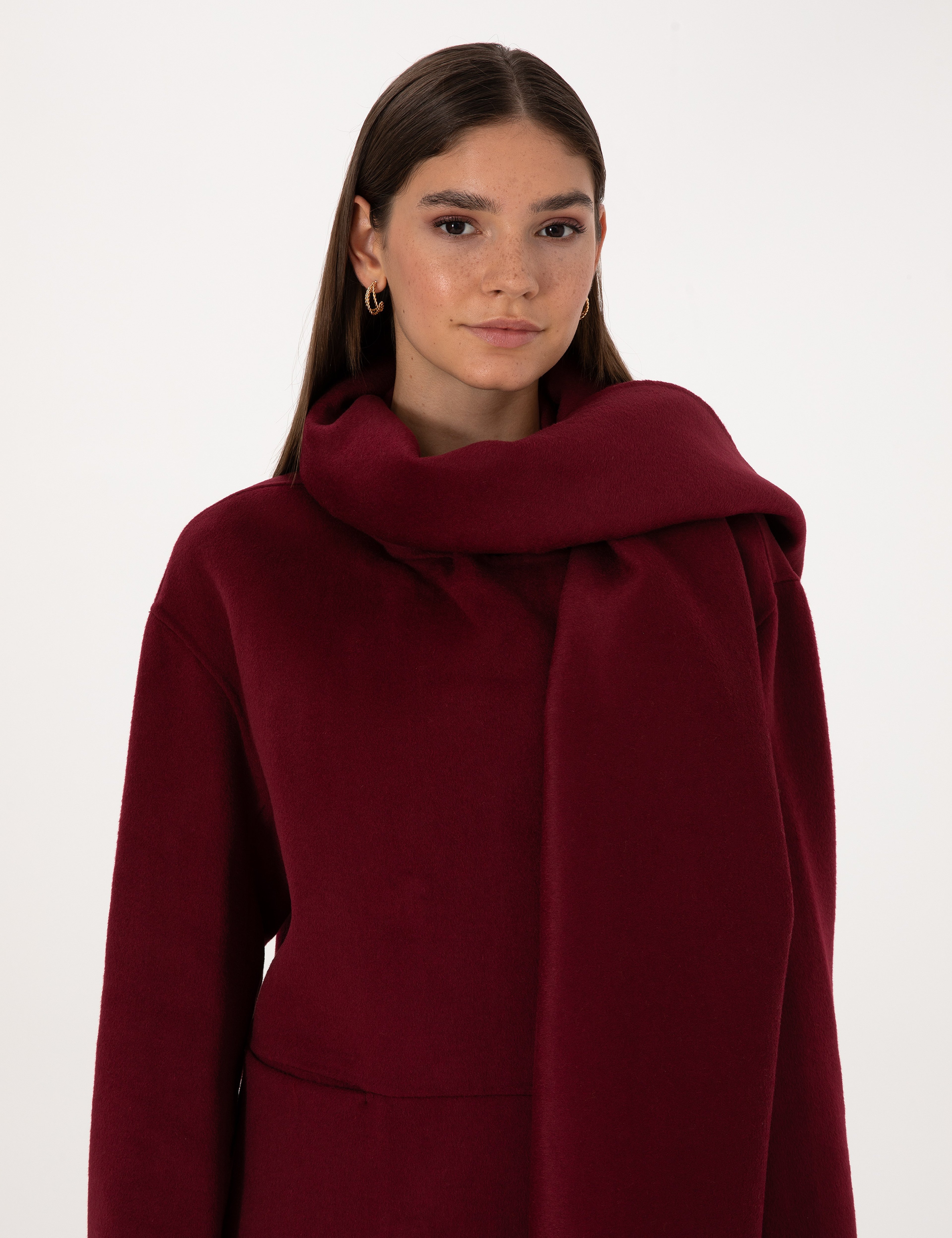 Bordo Comfort Fit Yün Karışımlı Kaşe Kaban - Image 2