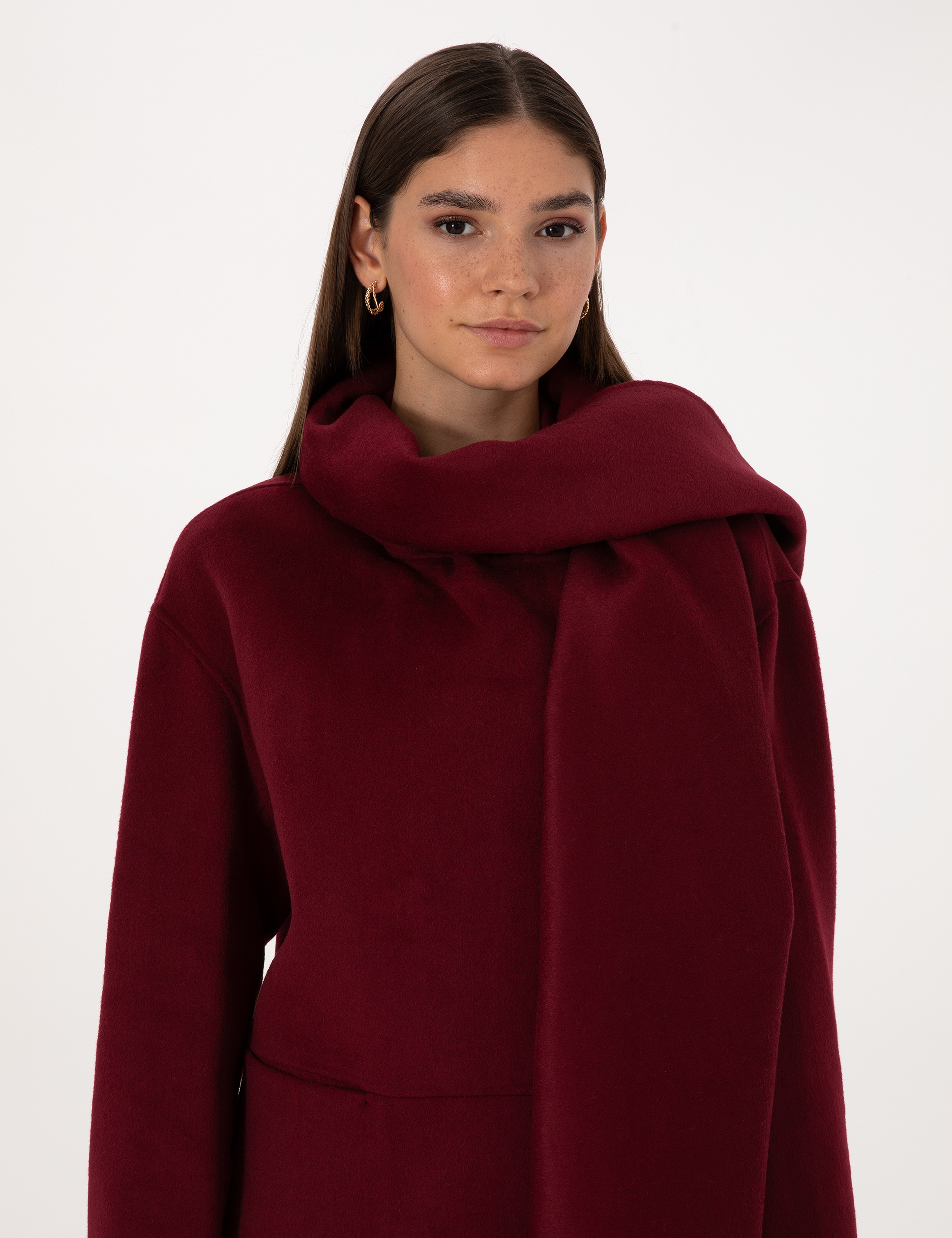 Bordo Comfort Fit Yün Karışımlı Kaşe Kaban