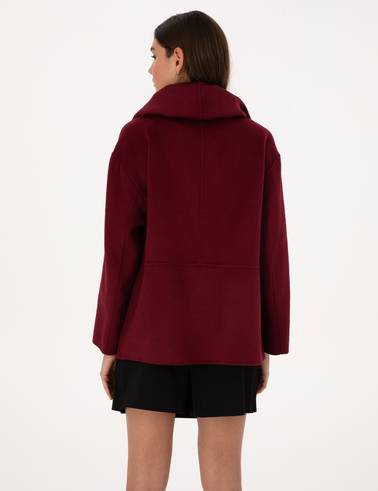 Bordo Comfort Fit Yün Karışımlı Kaşe Kaban