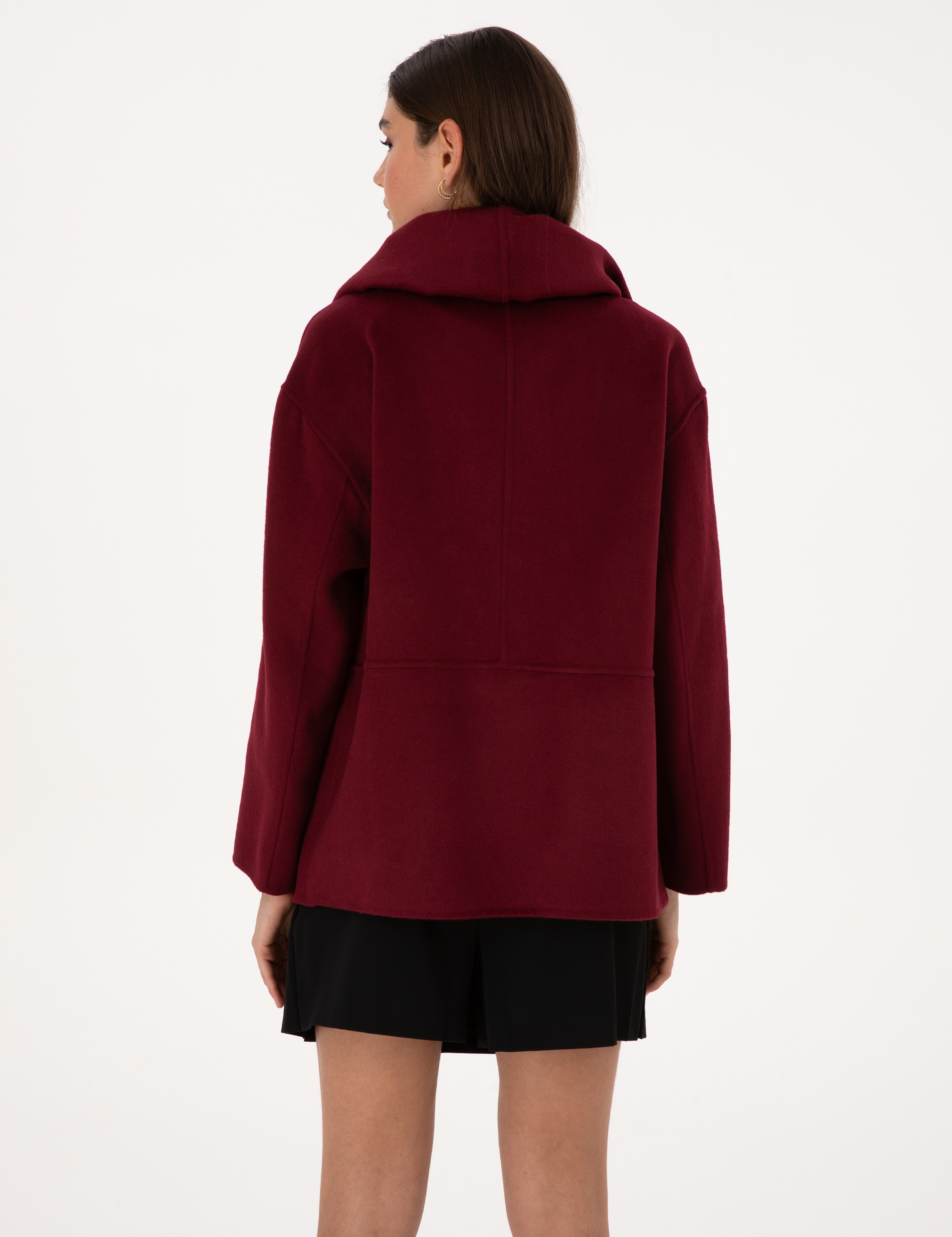 Bordo Comfort Fit Yün Karışımlı Kaşe Kaban - Image 5