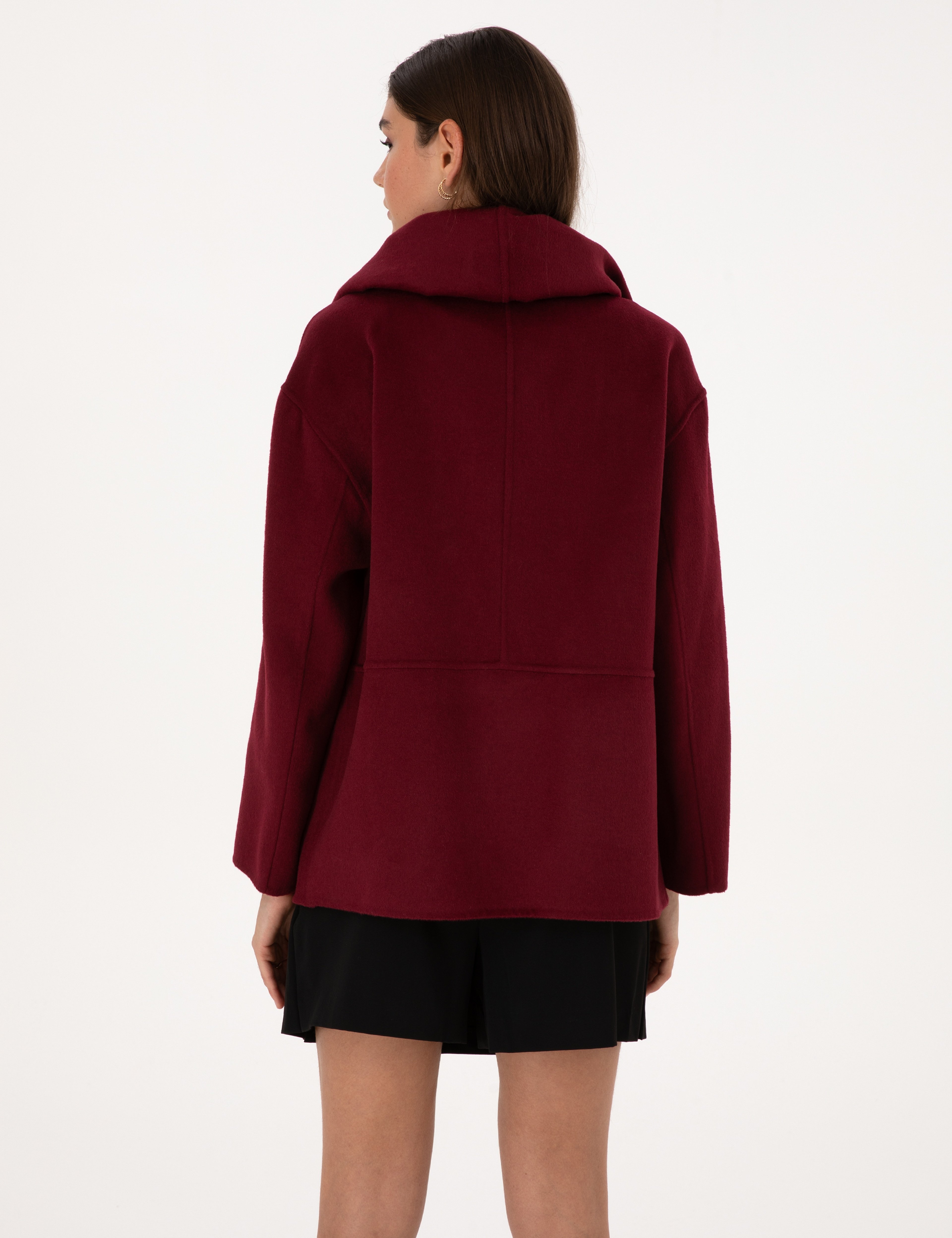Bordo Comfort Fit Yün Karışımlı Kaşe Kaban
