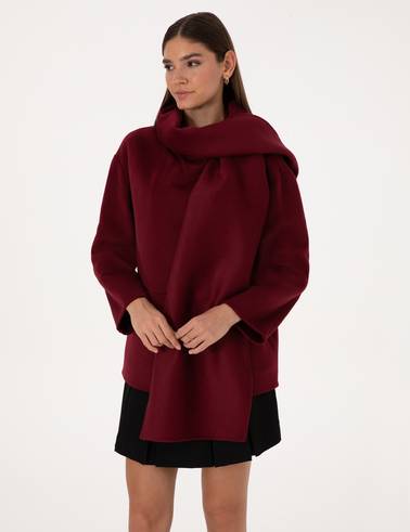 Bordo Comfort Fit Yün Karışımlı Kaşe Kaban