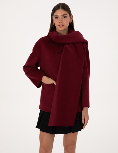 Bordo Comfort Fit Yün Karışımlı Kaşe Kaban