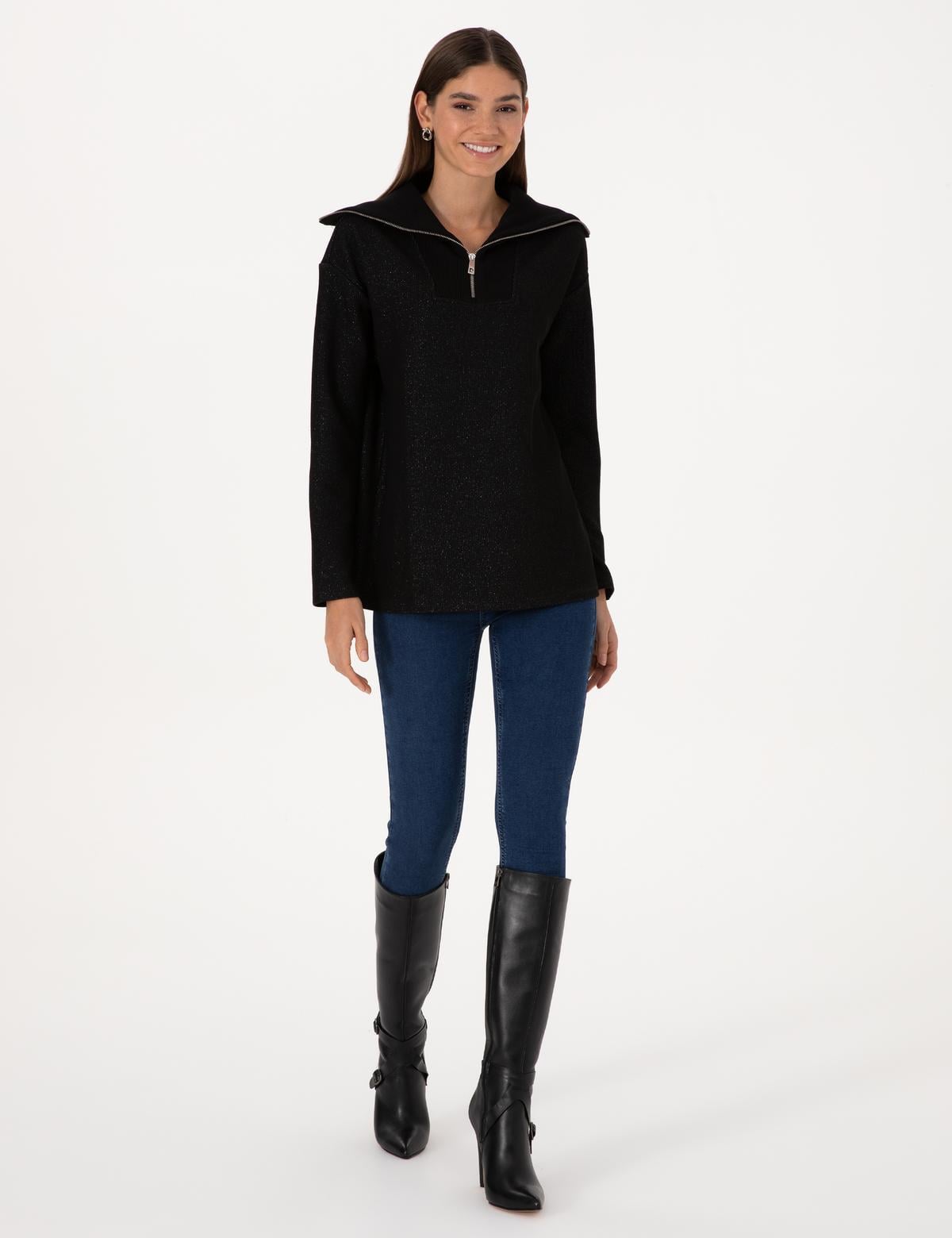 Siyah Comfort Fit Sweatshirt - 50309124003