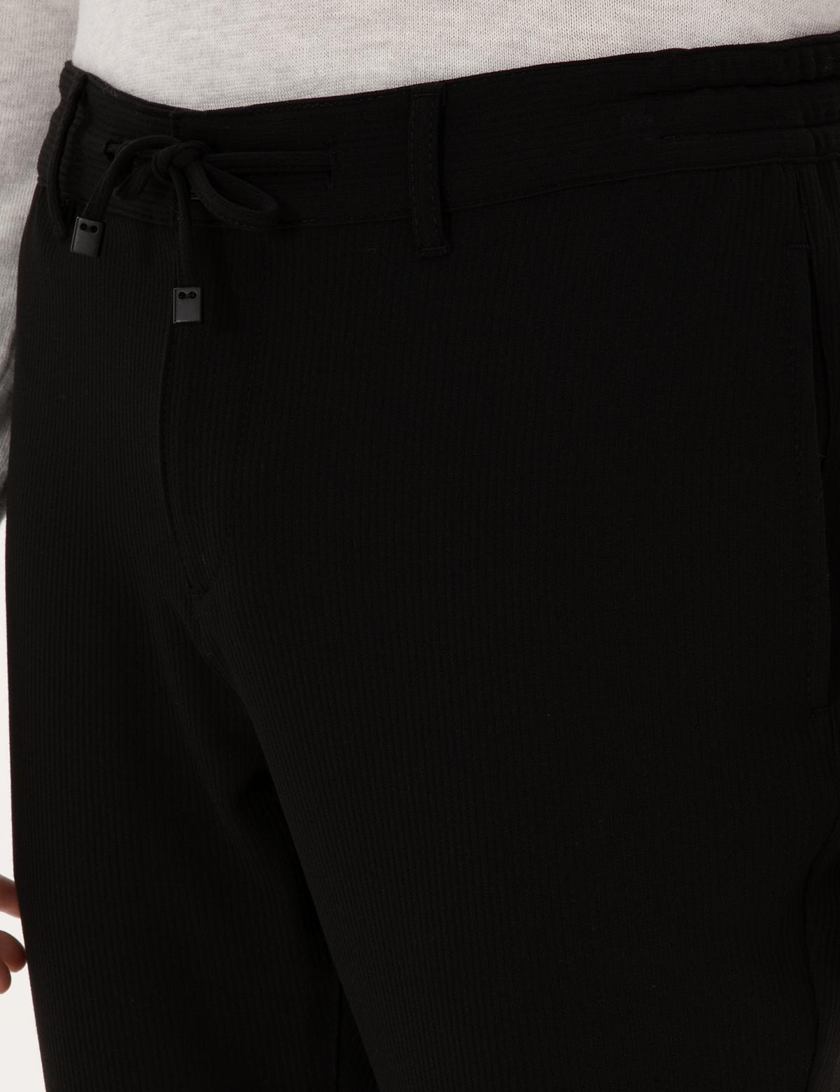 Siyah Slim Fit Beli Lastikli Kordonlu Kanvas Pantolon - 50309926124