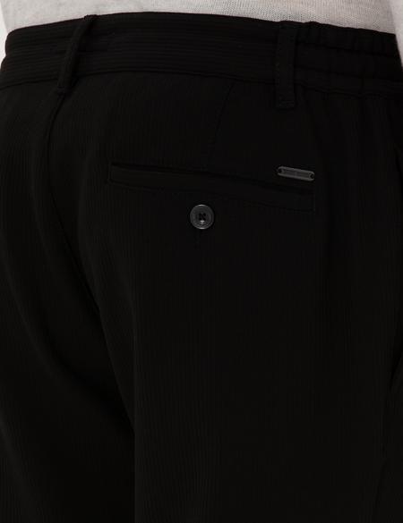 Siyah Slim Fit Beli Lastikli Kordonlu Kanvas Pantolon - 50309926124