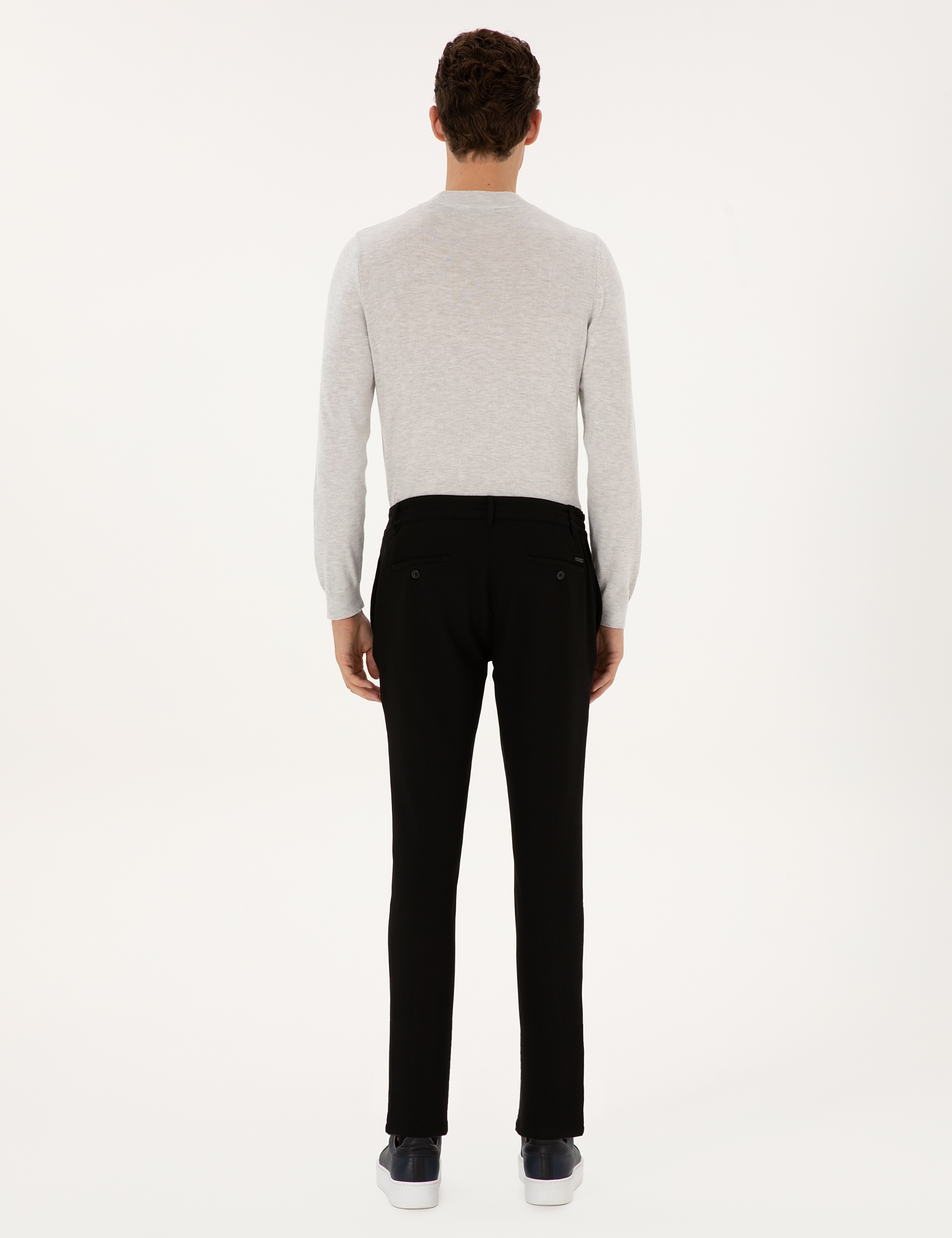 Siyah Slim Fit Beli Lastikli Kordonlu Kanvas Pantolon
