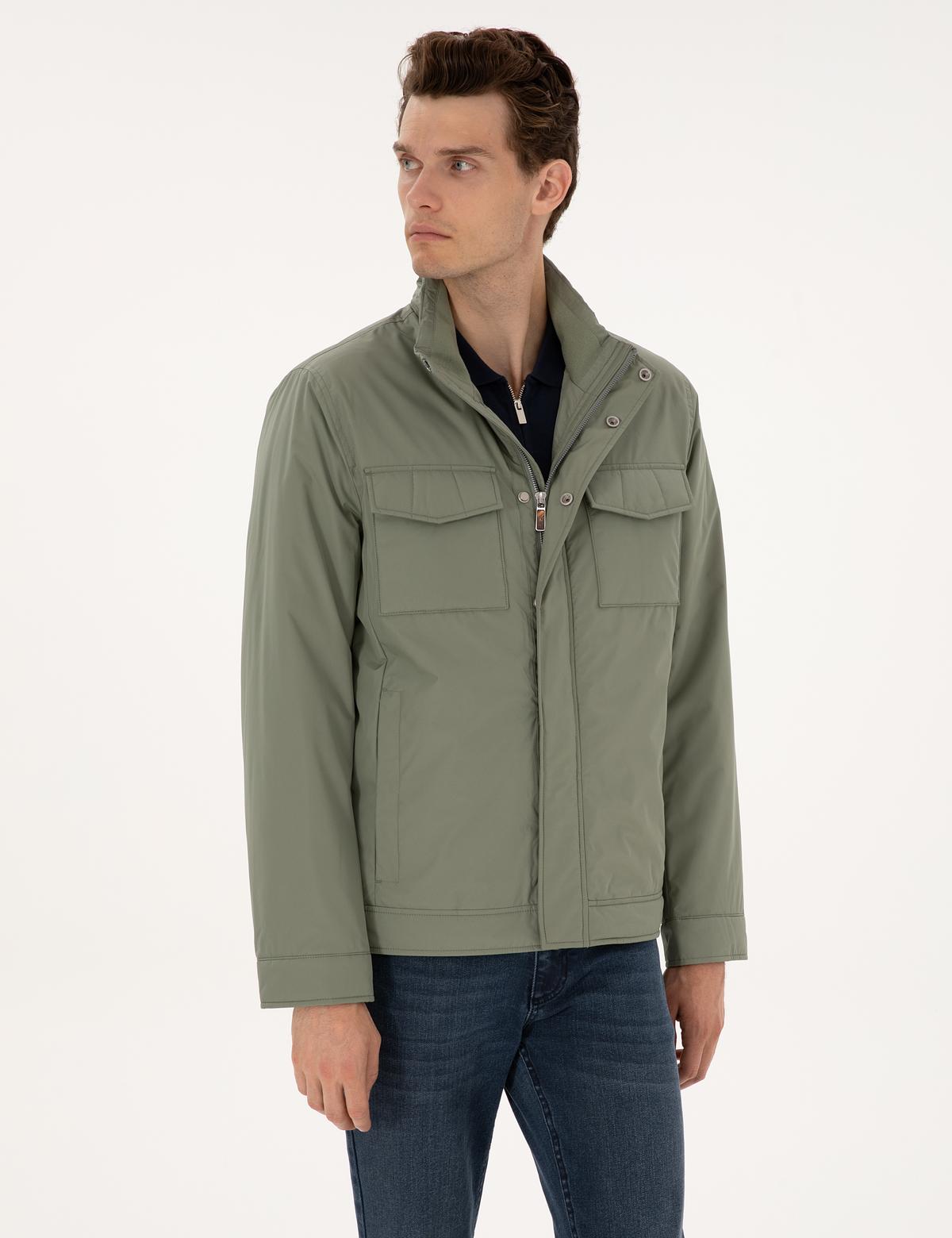 Yeşil Dik Yaka Mont - 50310174006