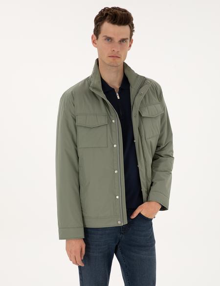 Yeşil Dik Yaka Mont - 50310174006