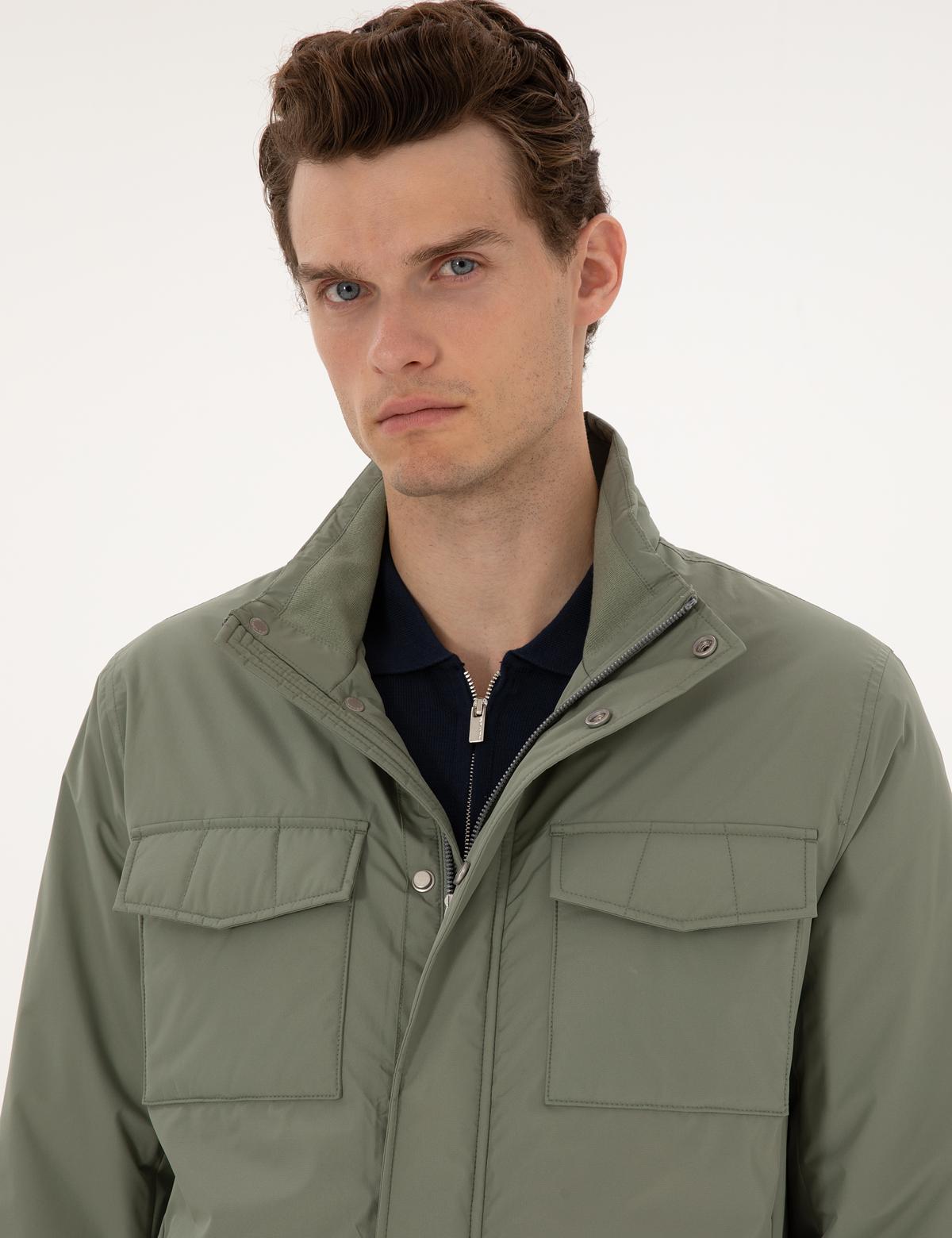 Yeşil Dik Yaka Mont - 50310174006