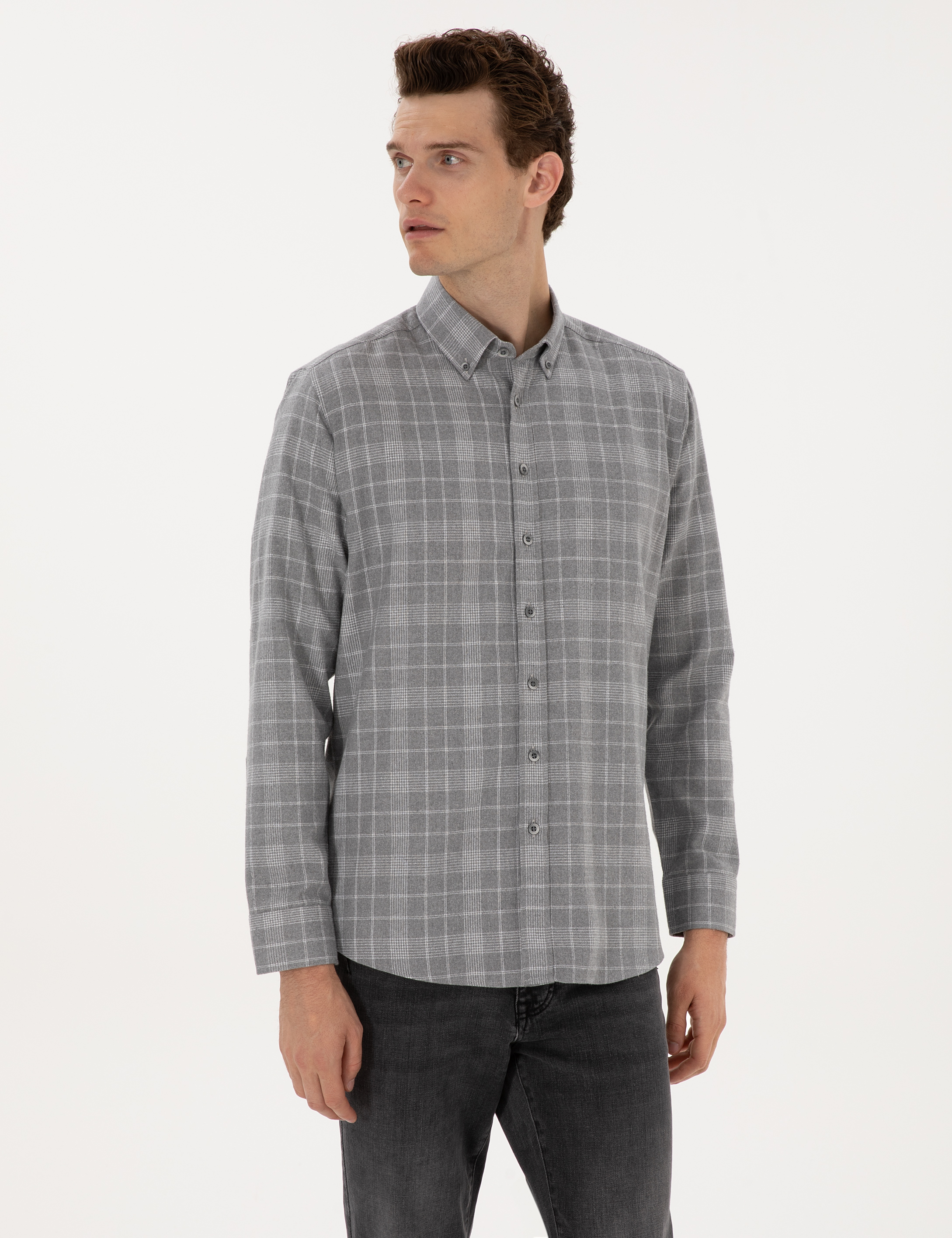 Gri Regular Fit Uzun Kollu Gömlek - Image 3