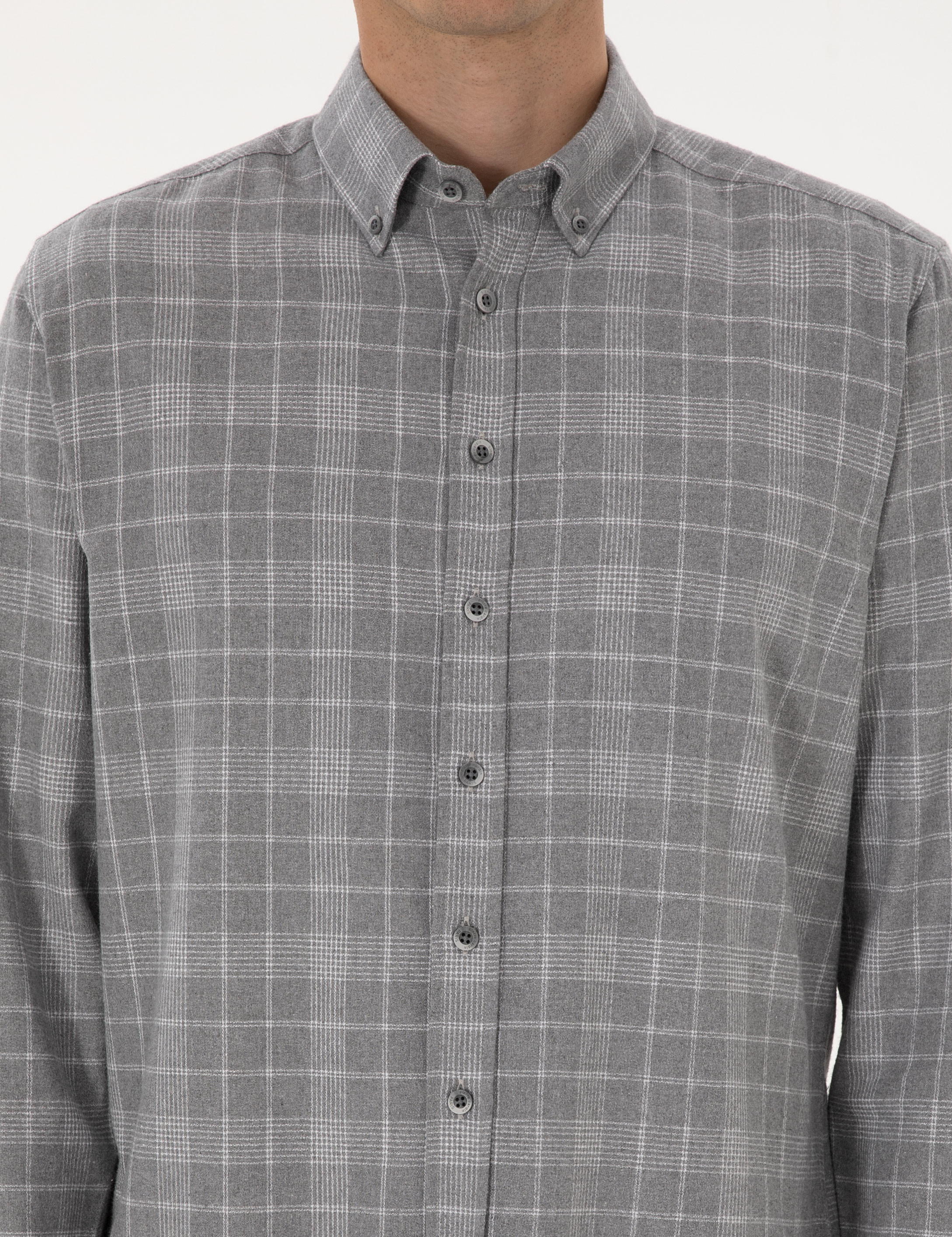Gri Regular Fit Uzun Kollu Gömlek - Image 6