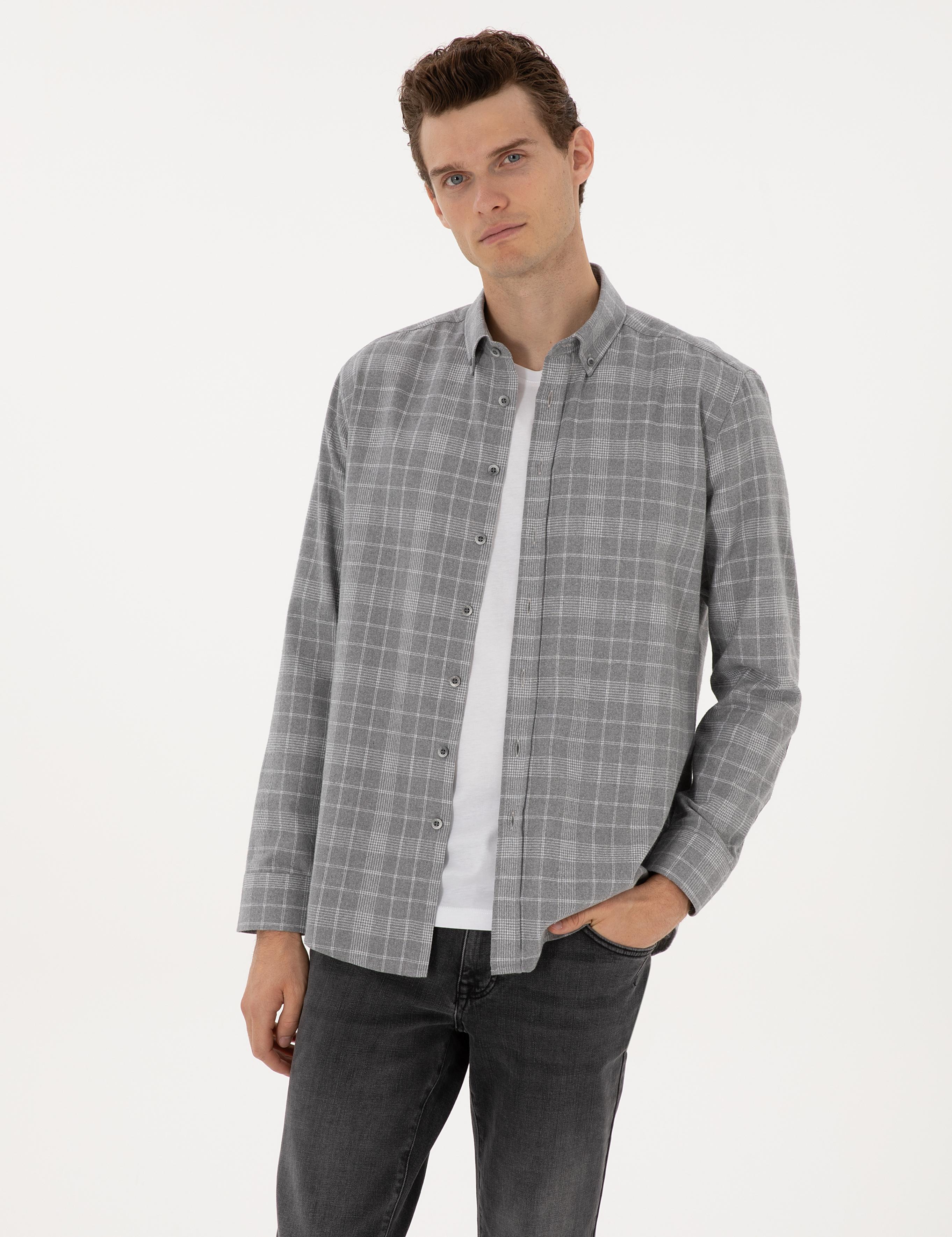 Gri Regular Fit Uzun Kollu Gömlek