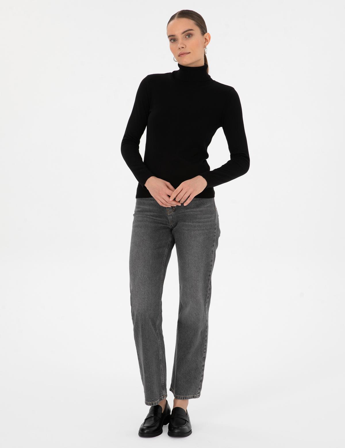 Siyah Slim Fit Balıkçı Yaka Basic Kazak - 50315747040