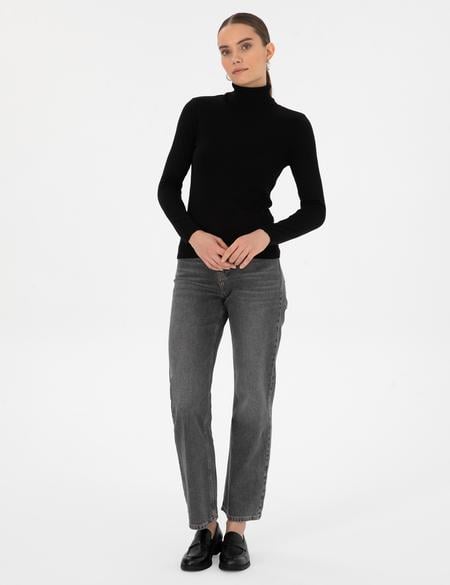 Siyah Slim Fit Balıkçı Yaka Basic Kazak - 50315747040