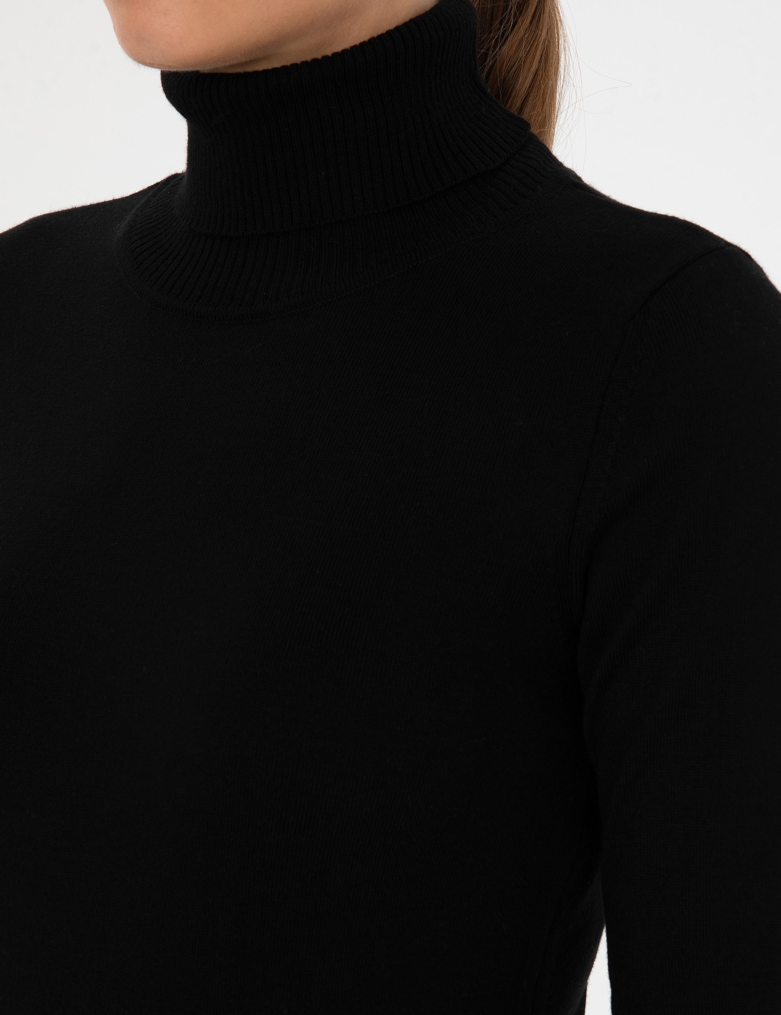 Siyah Slim Fit Balıkçı Yaka Basic Kazak