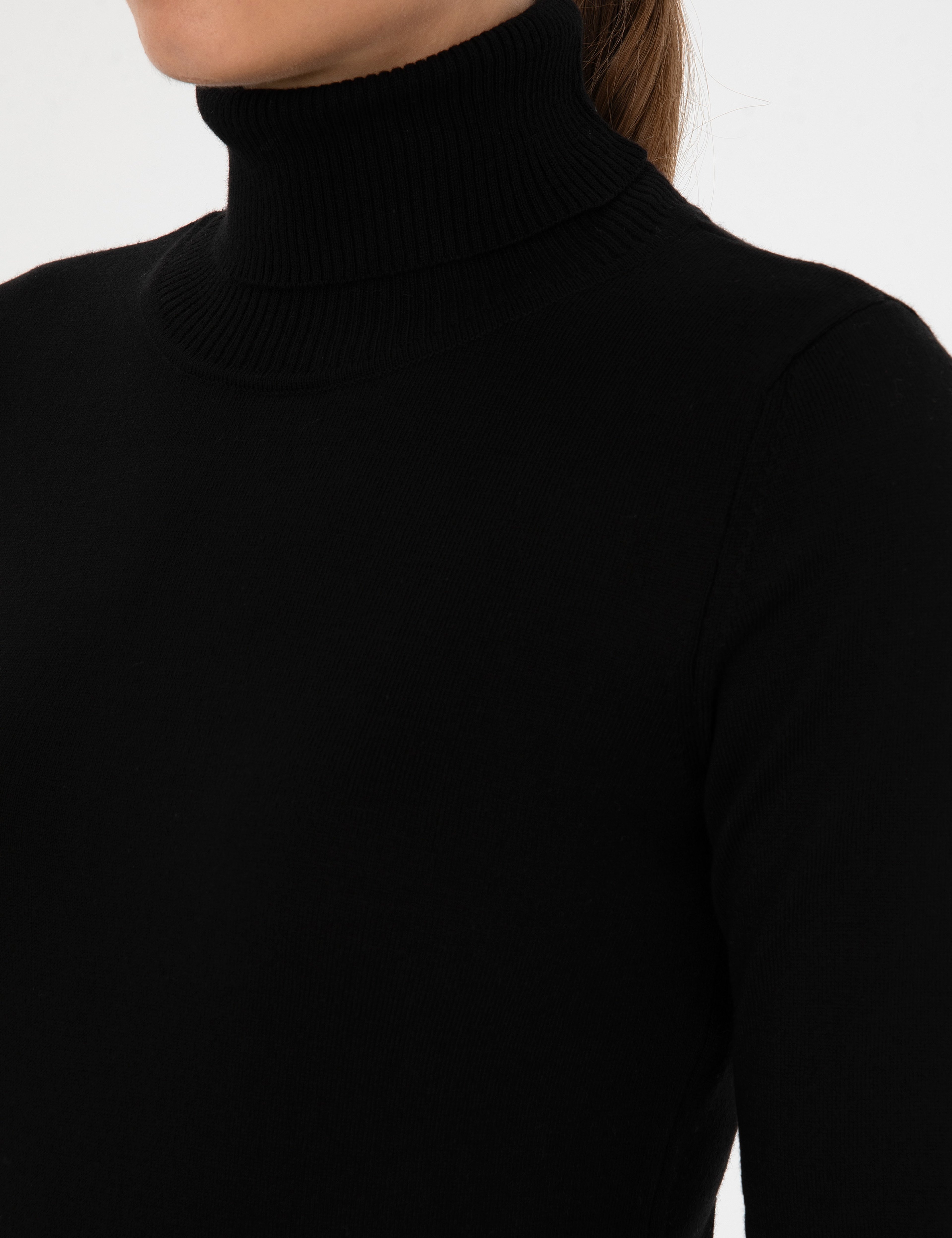 Siyah Slim Fit Balıkçı Yaka Basic Kazak
