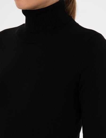 Siyah Slim Fit Balıkçı Yaka Basic Kazak - 50315747040