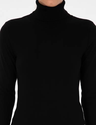 Siyah Slim Fit Balıkçı Yaka Basic Kazak