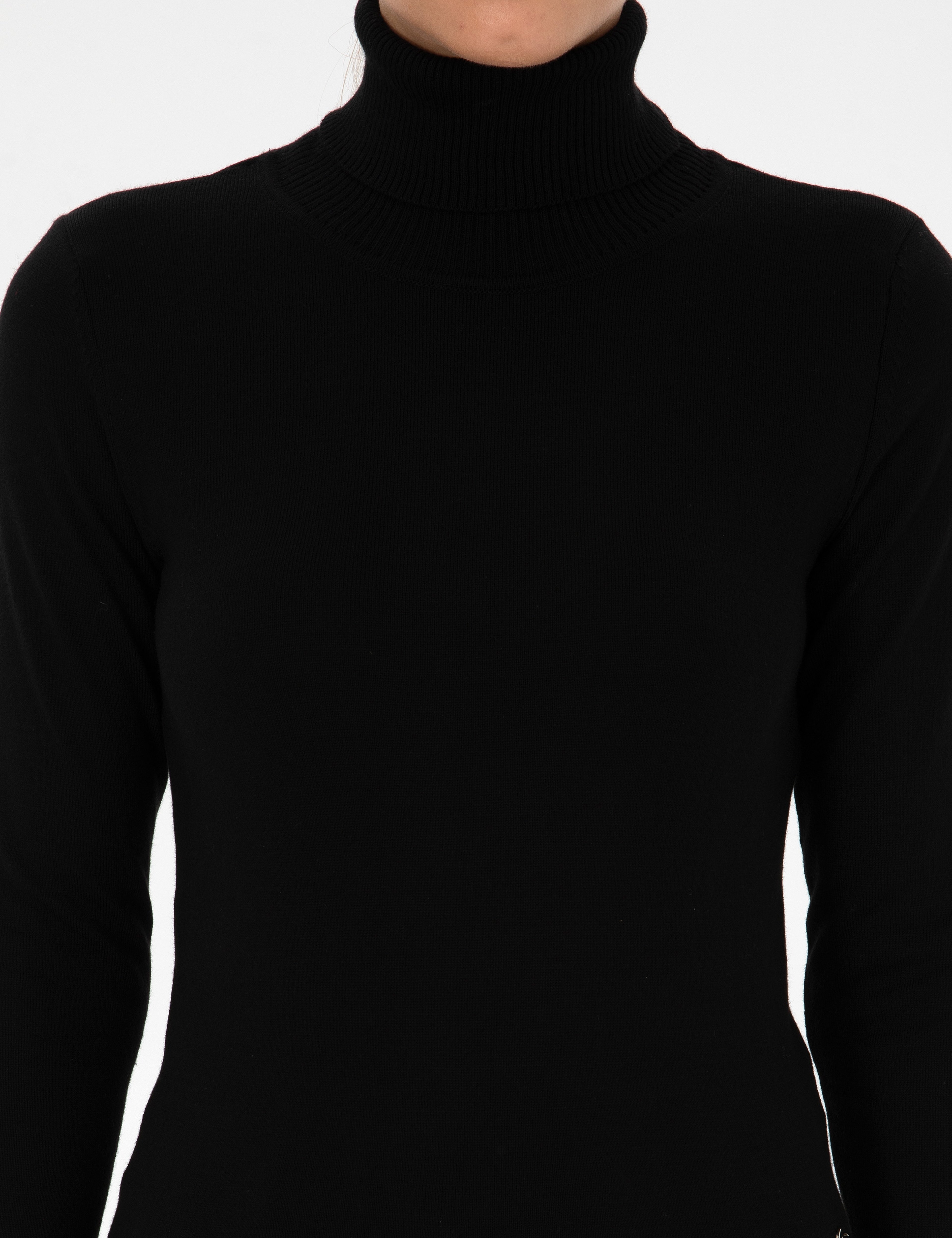 Siyah Slim Fit Balıkçı Yaka Basic Kazak - Image 6