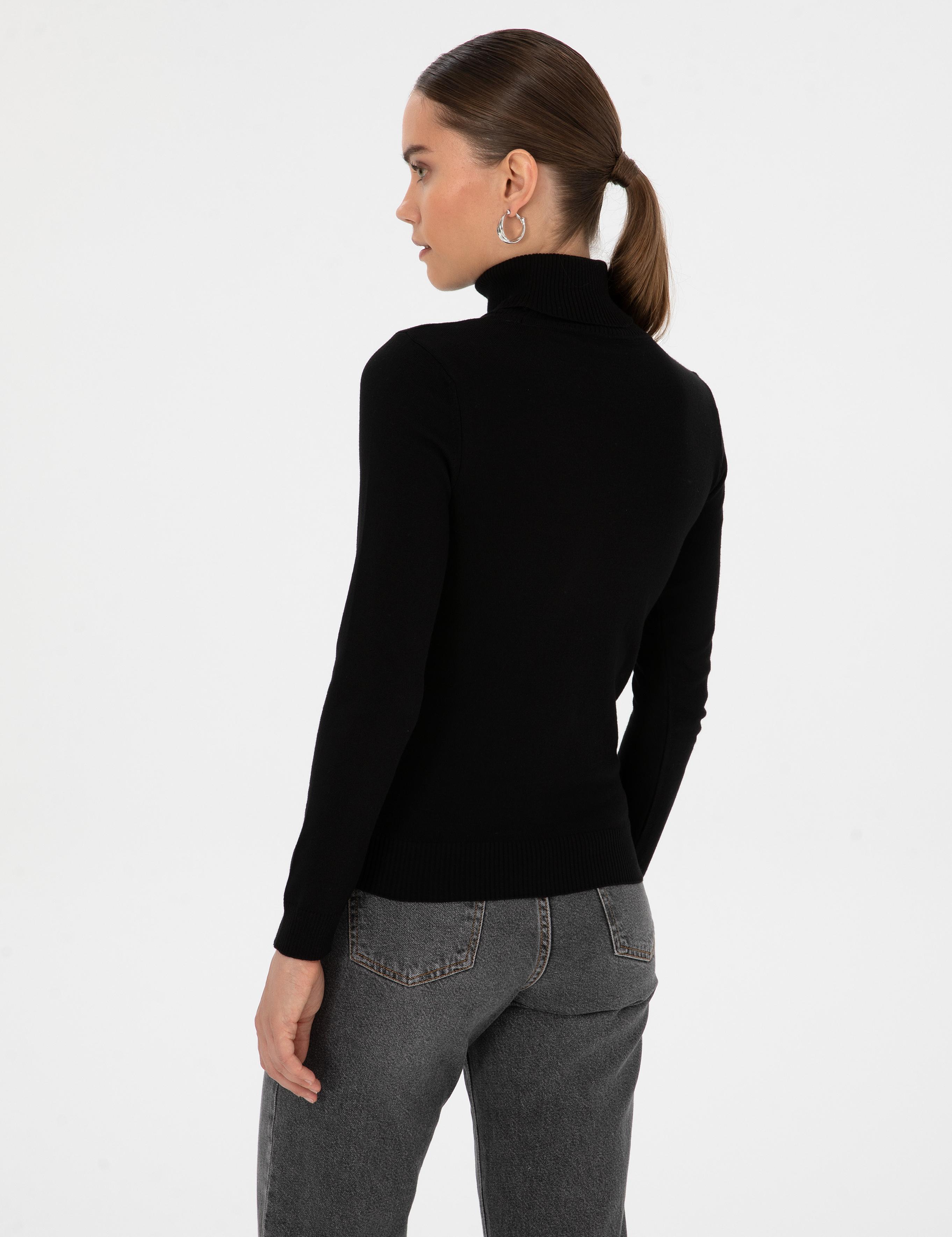 Siyah Slim Fit Balıkçı Yaka Basic Kazak