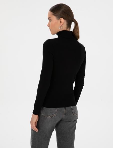 Siyah Slim Fit Balıkçı Yaka Basic Kazak - 50315747040